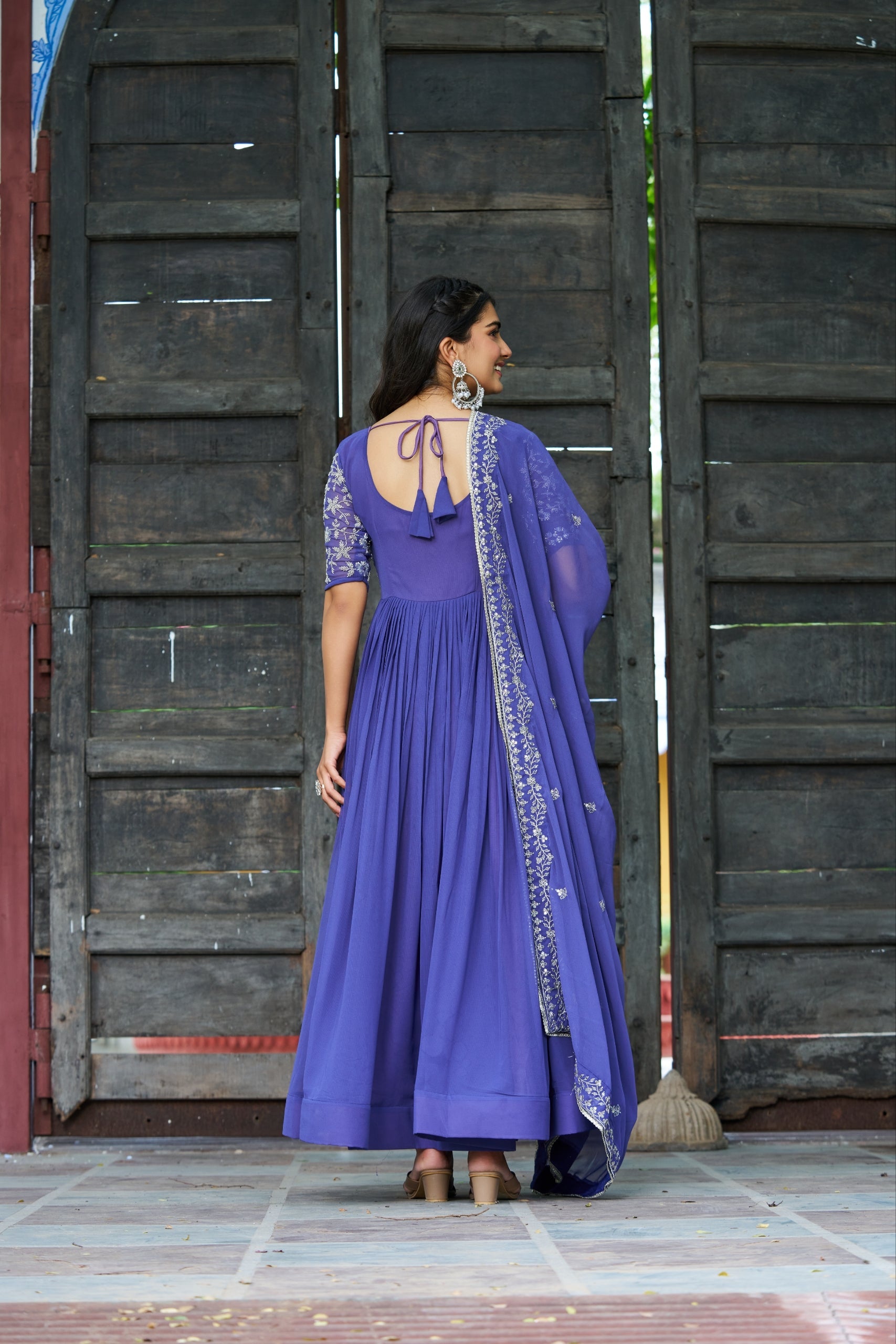 Rahi lavender faux blooming gown with sequins beads embroidery and dupatta