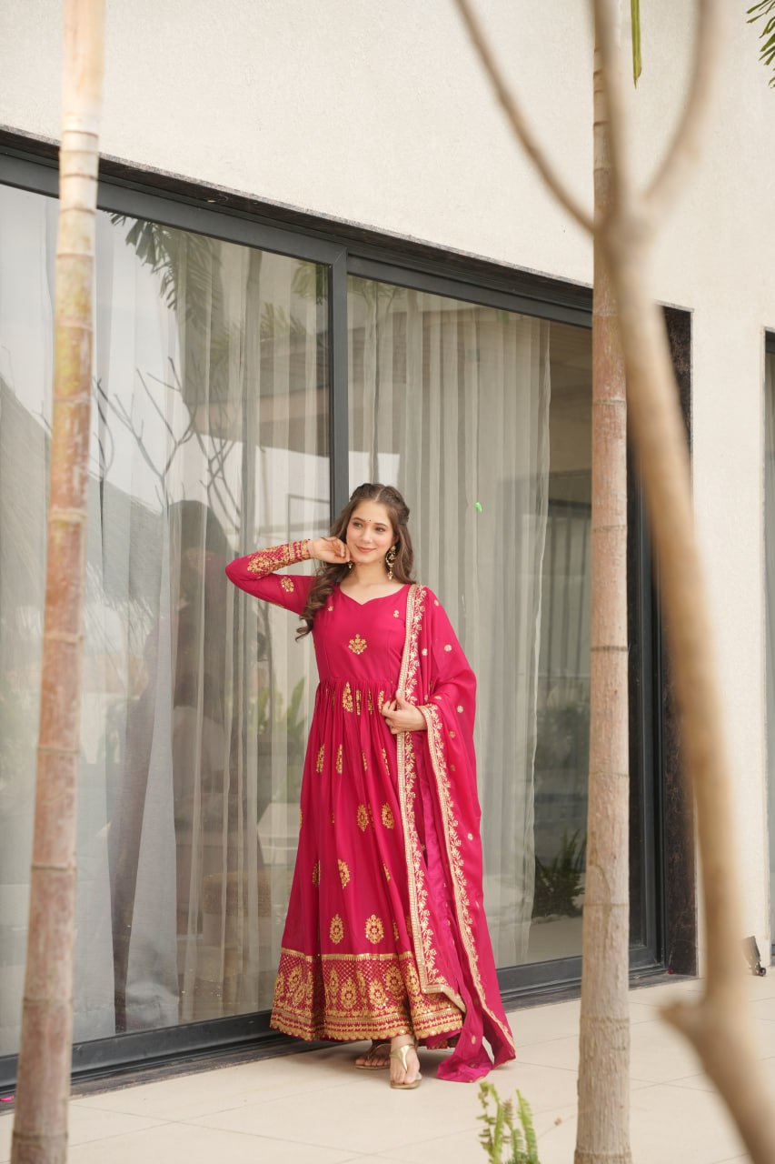Rudrika pink georgette embroidery gown