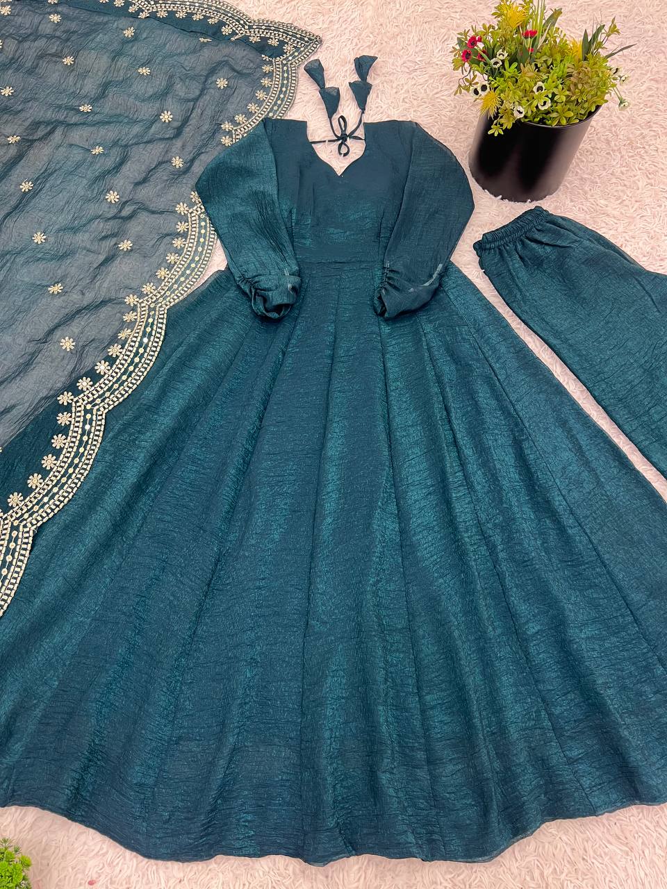 Green Fandy silk Tiya designer Anarkali suit
