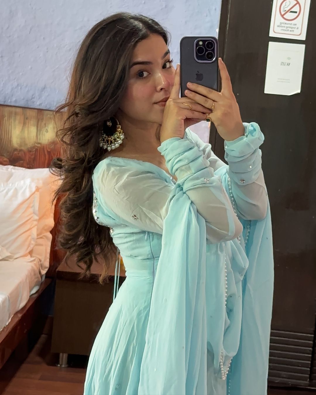 Niya sky blue georgette embroidered Anarkali suit set