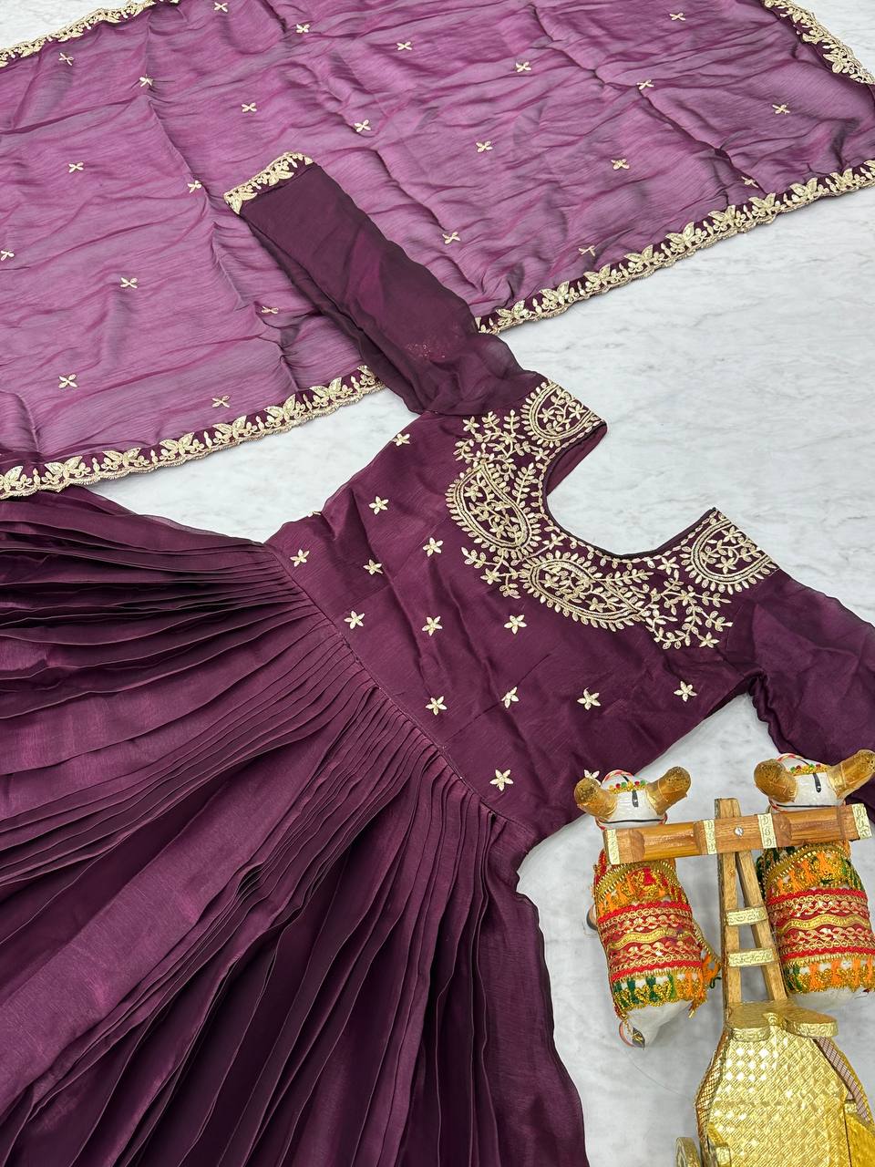 Siddhika pure Burberry silk embroidered gown set