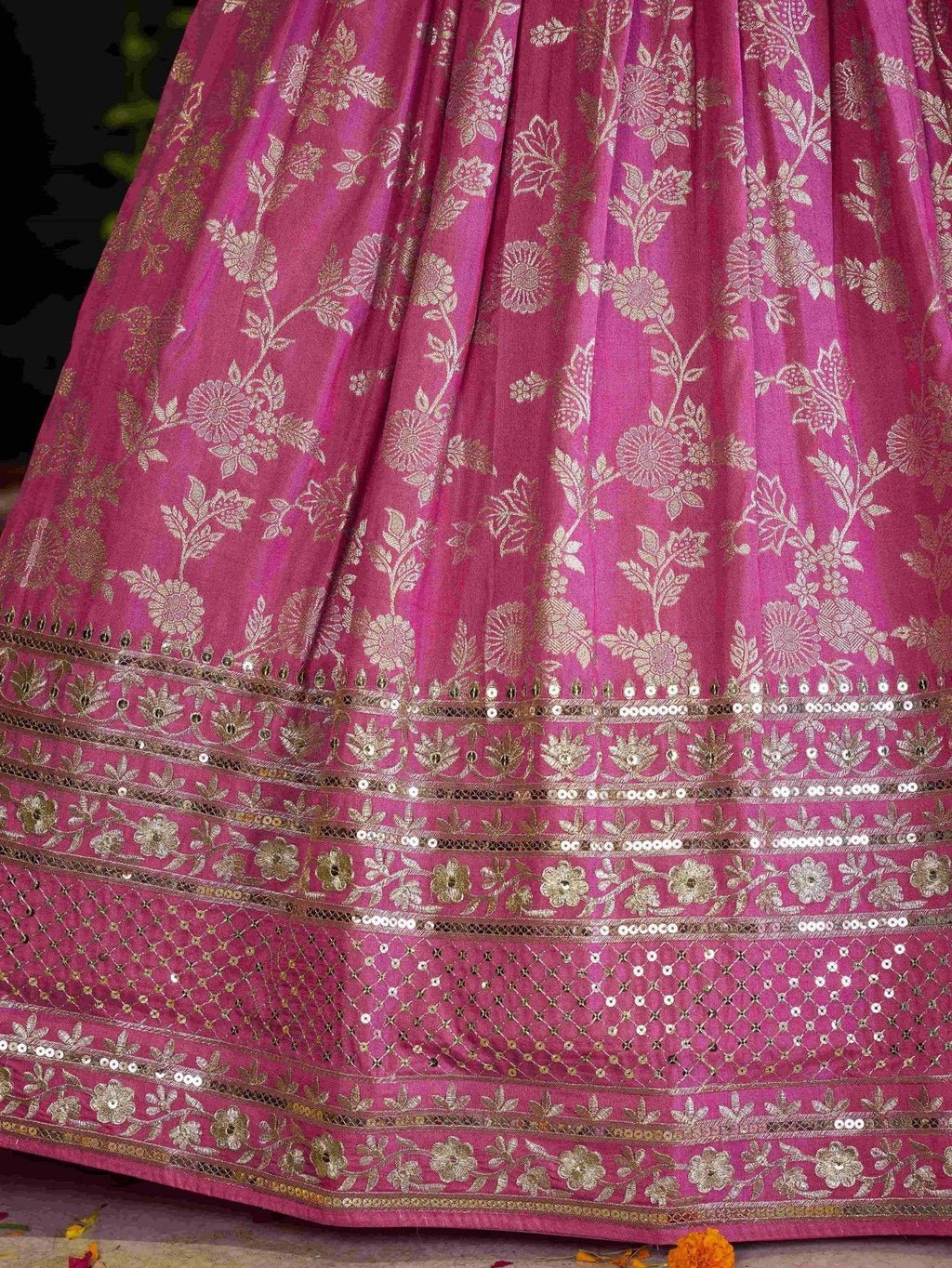 Rose pink Dola silk jacquard embroidered lehenga choli with dupatta