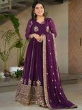 Royal purple georgette gown with zari and sequins embroidery and dupatta