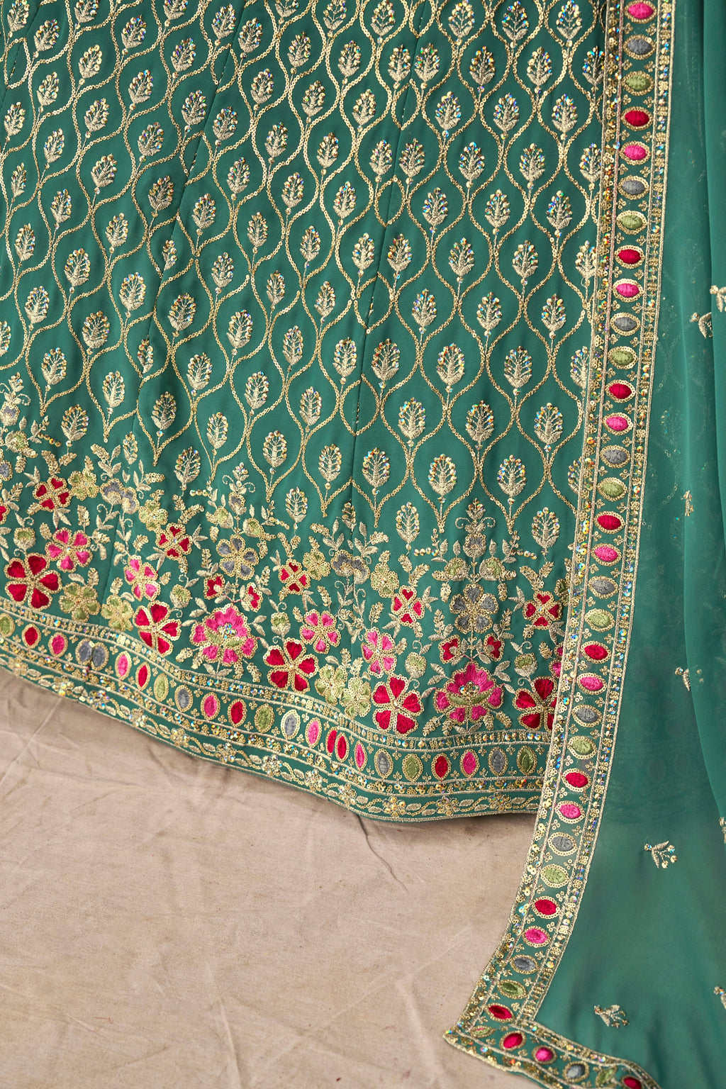 Sakhi blue soft georgette lehenga choli with sequins zari resham and badla embroidery work