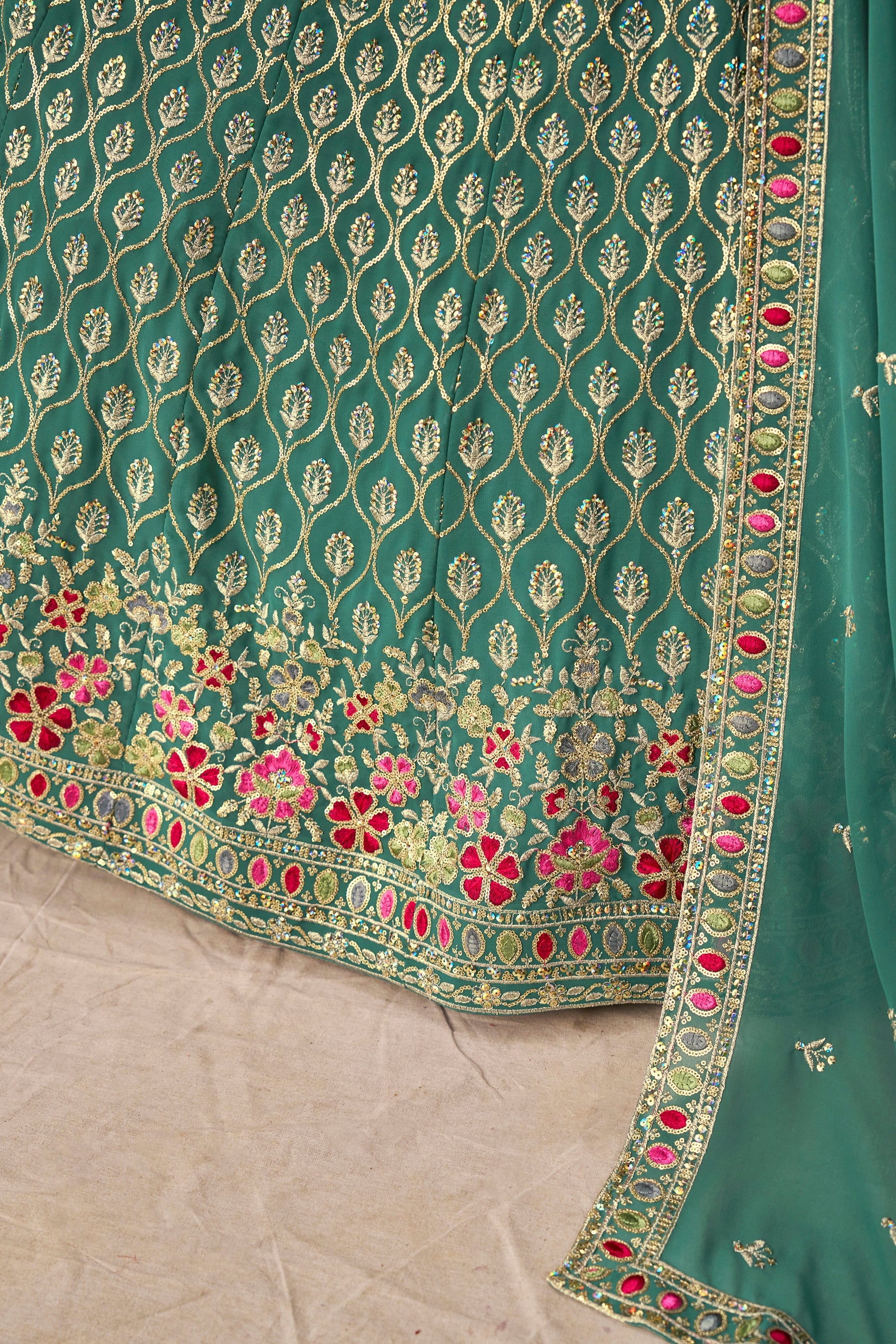 Sakhi blue soft georgette lehenga choli with sequins zari resham and badla embroidery work