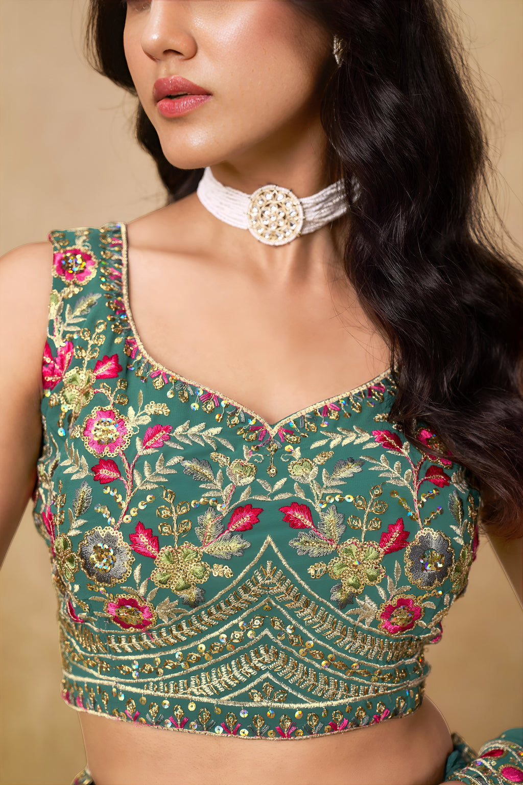 Sakhi blue soft georgette lehenga choli with sequins zari resham and badla embroidery work
