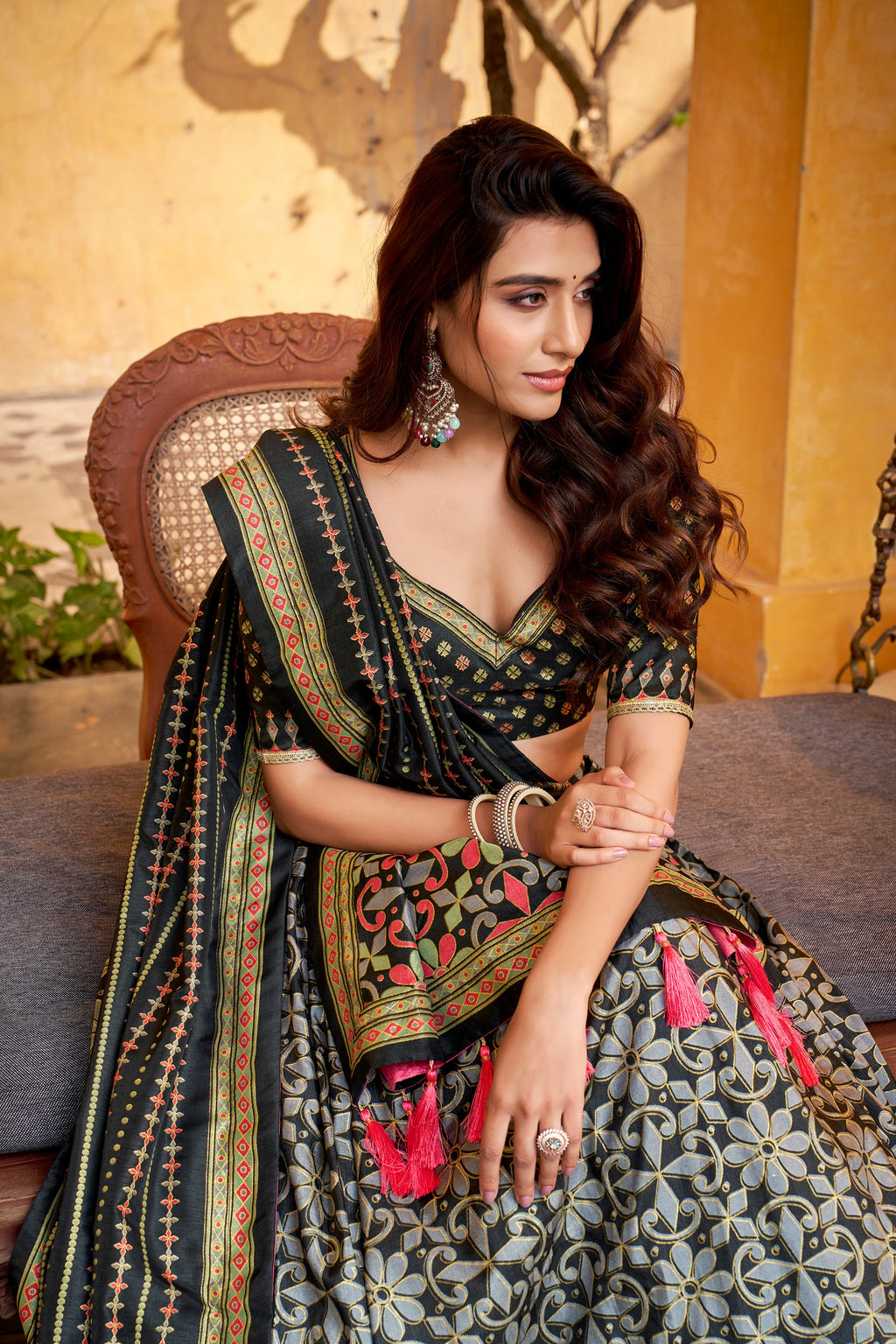 Samaira black Tasar silk lehenga choli with iconic sparkle and lace work