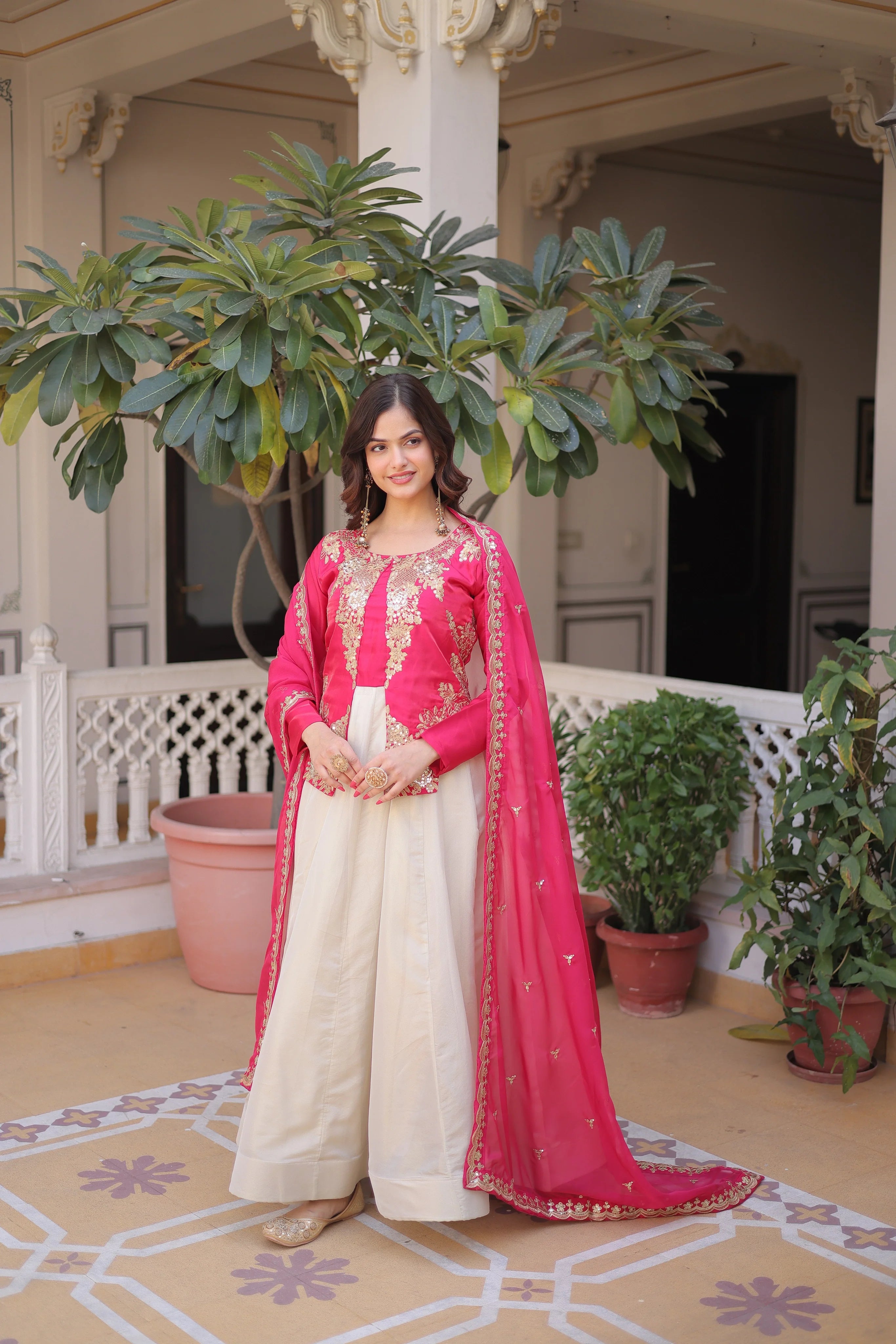 Shriyanshi pink rich sequins embroidered gown with dupatta set