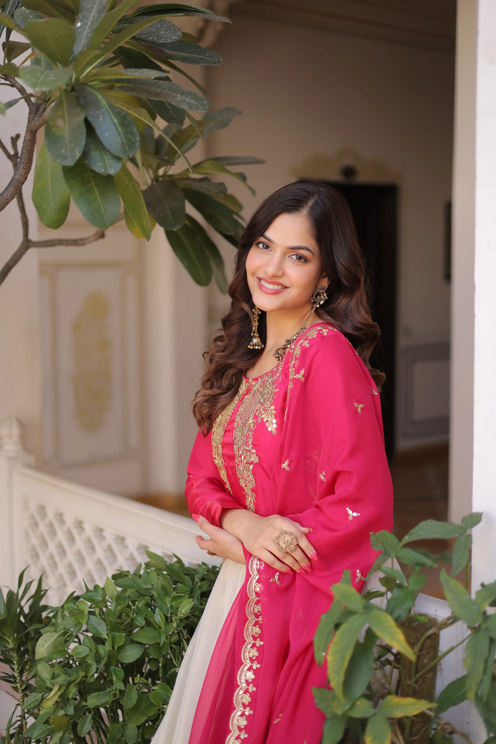 Shriyanshi pink rich sequins embroidered gown with dupatta set