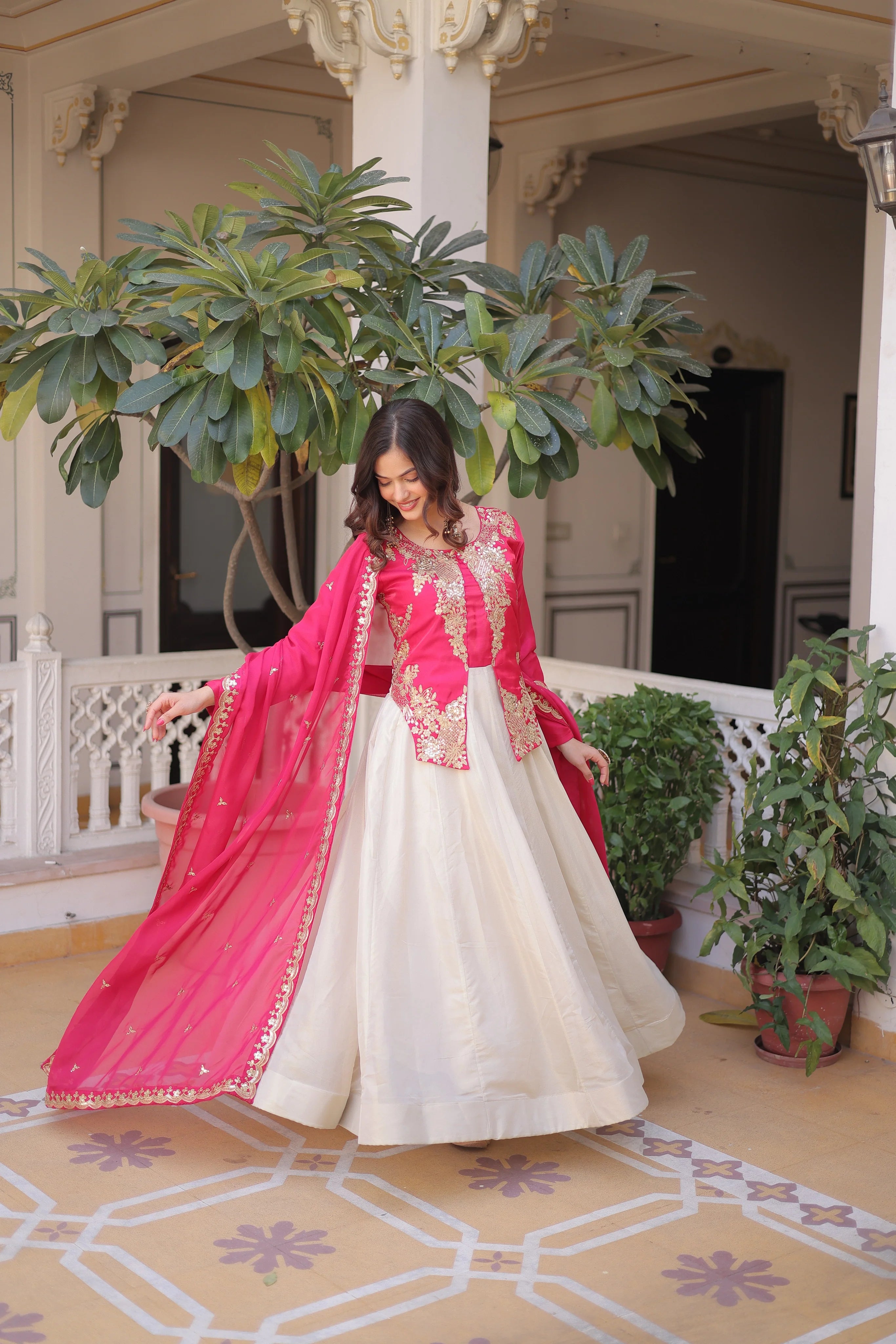 Shriyanshi pink rich sequins embroidered gown with dupatta set