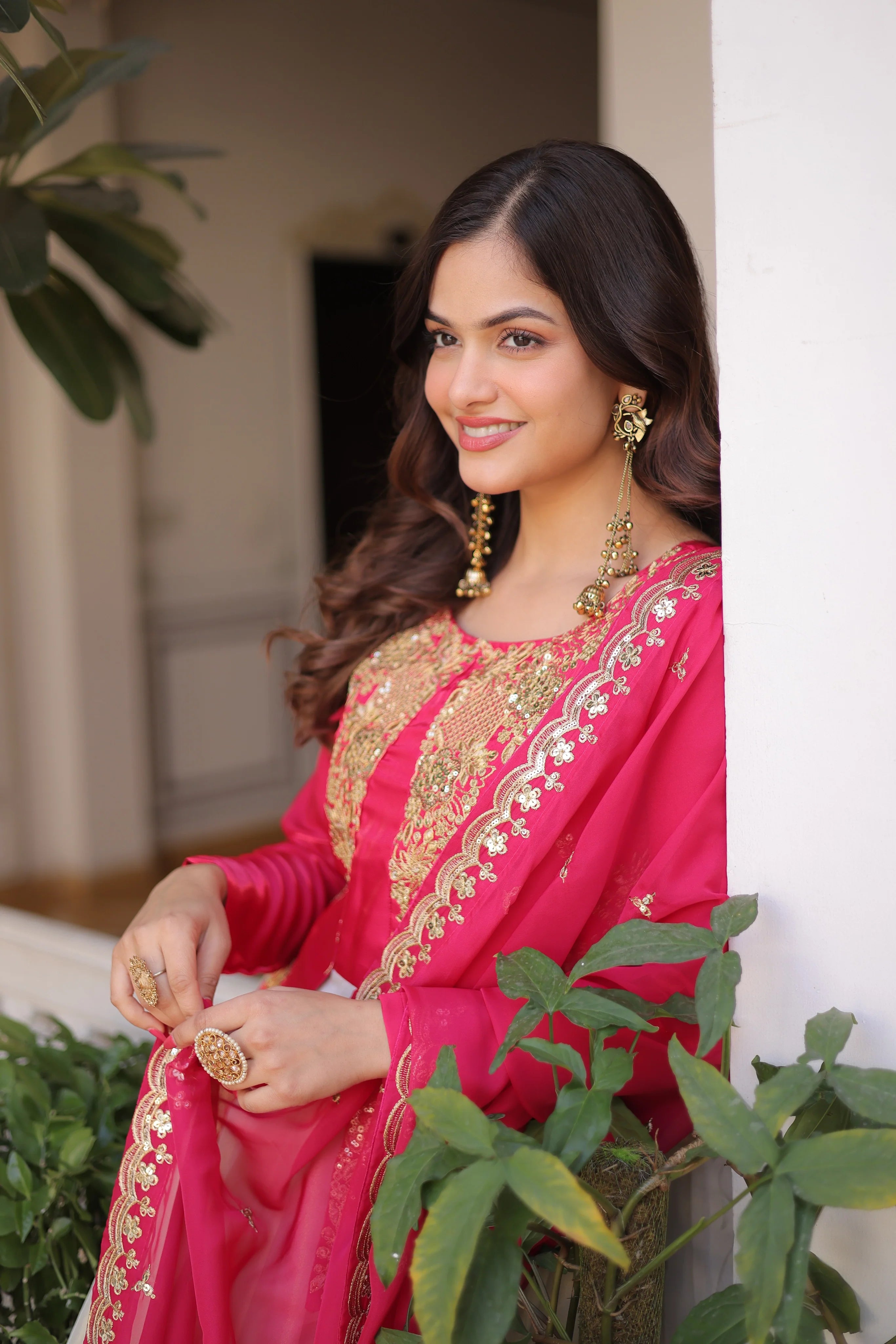 Shriyanshi pink rich sequins embroidered gown with dupatta set