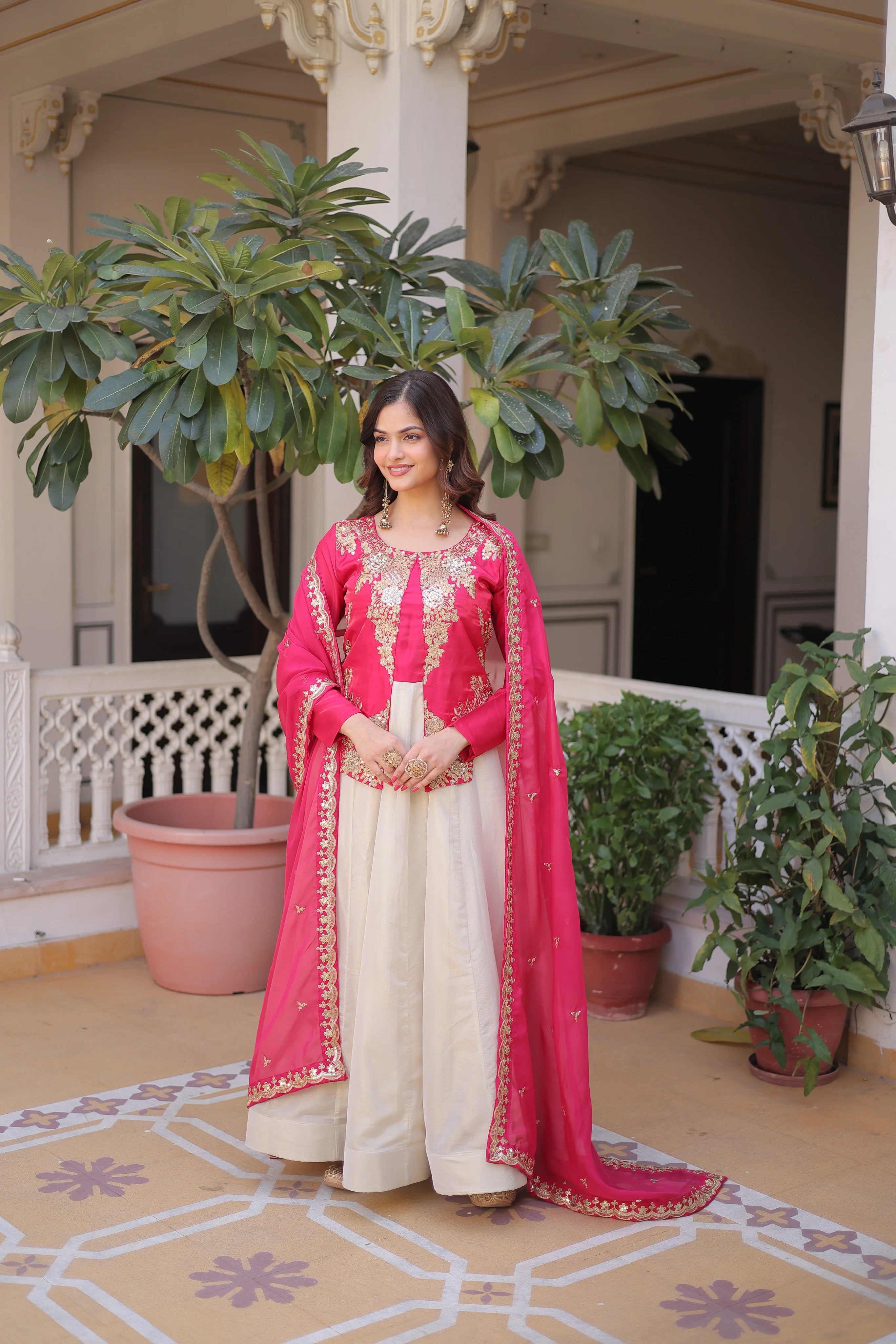 Shriyanshi pink rich sequins embroidered gown with dupatta set