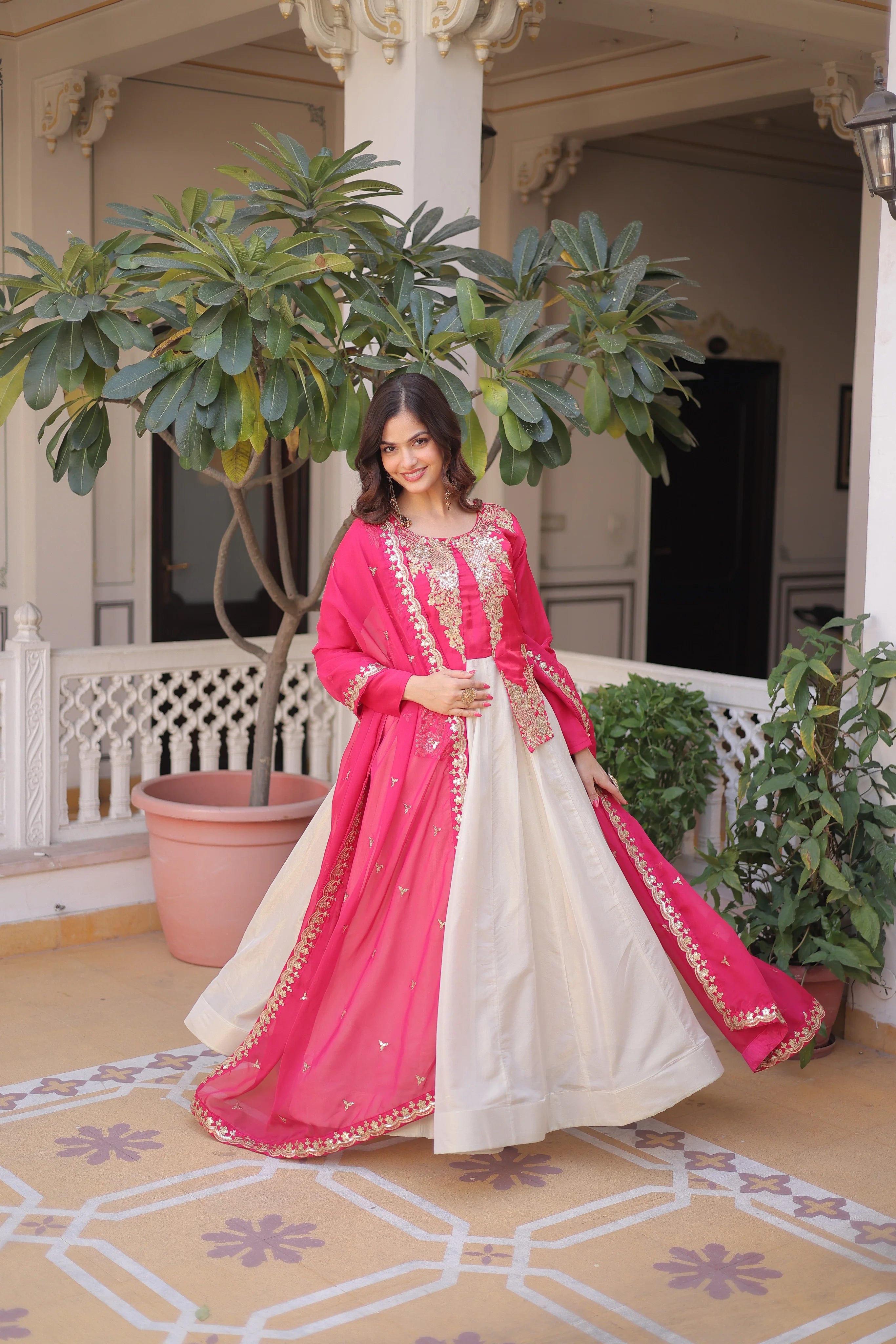 Shriyanshi pink rich sequins embroidered gown with dupatta set
