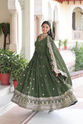 Sivi green Vichitra silk gown with sequins zari embroidered work and dupatta