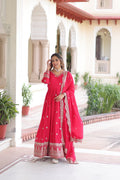 Sivi pink Vichitra silk gown with sequins zari embroidered work and dupatta