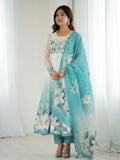 Sky blue organza silk Anarkali suit with floral design