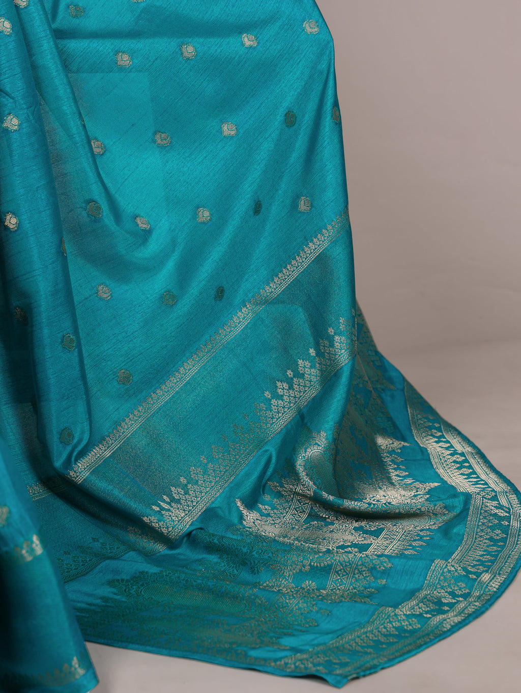 Teal blue Roop silk zari weaving saree with unstitched blouse