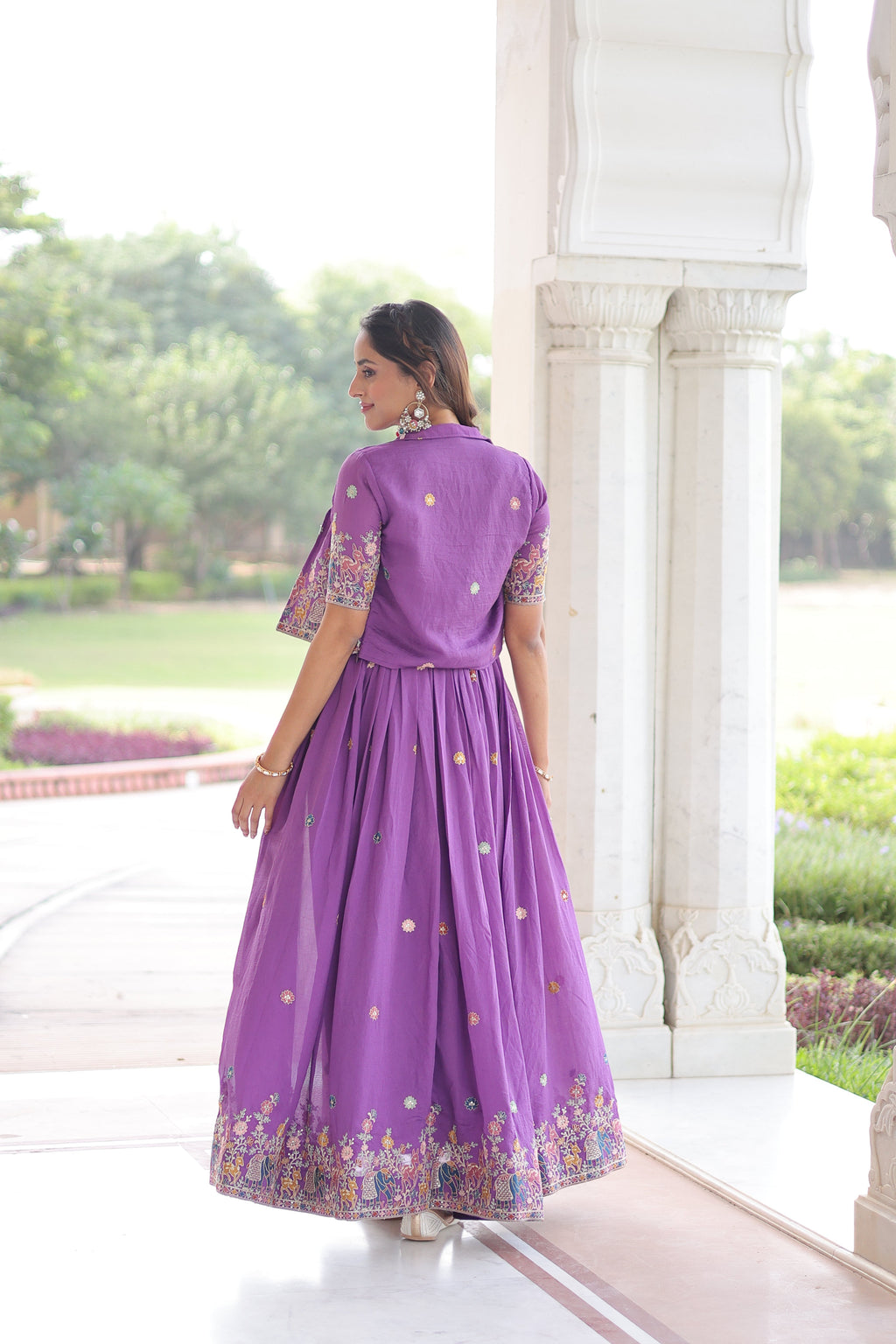Tivya purple Vichitra silk gown with zari sequins thread embroidery and koti