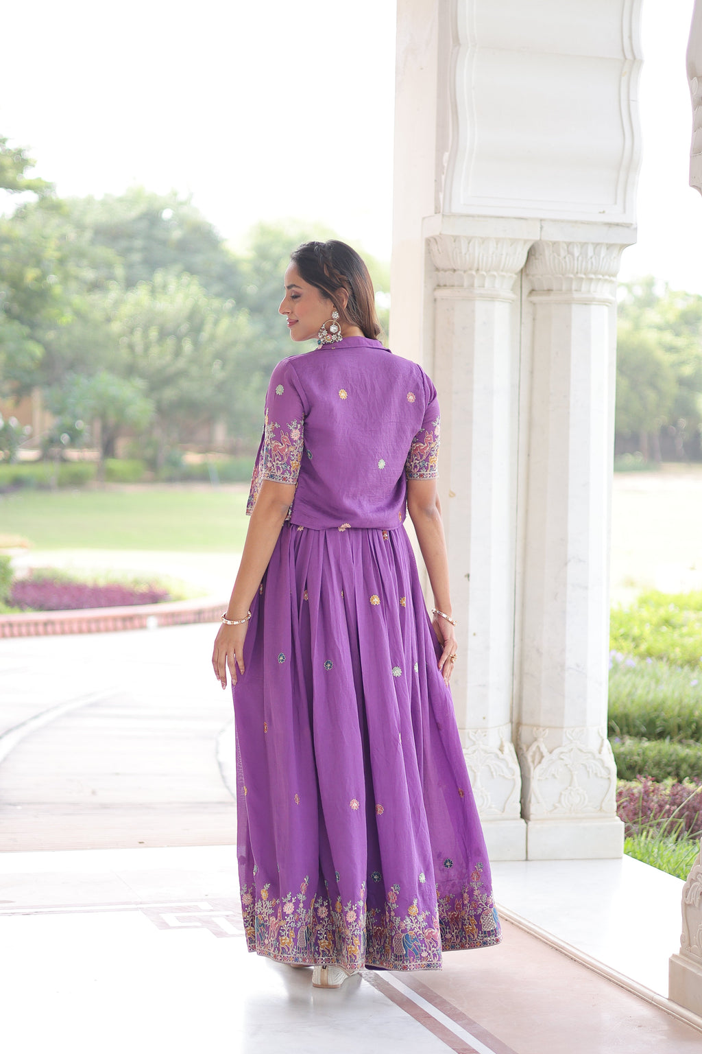 Tivya purple Vichitra silk gown with zari sequins thread embroidery and koti