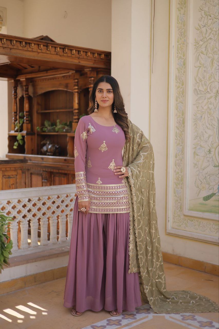 Vindhyavasini georgette embroidered kurti sharara set