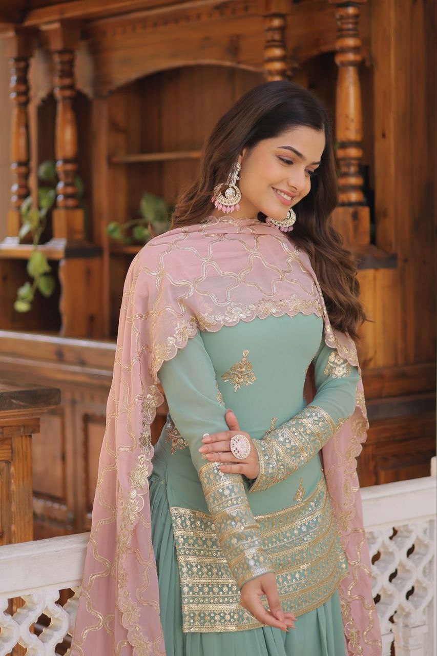 Vindhyavasini georgette embroidered kurti sharara set