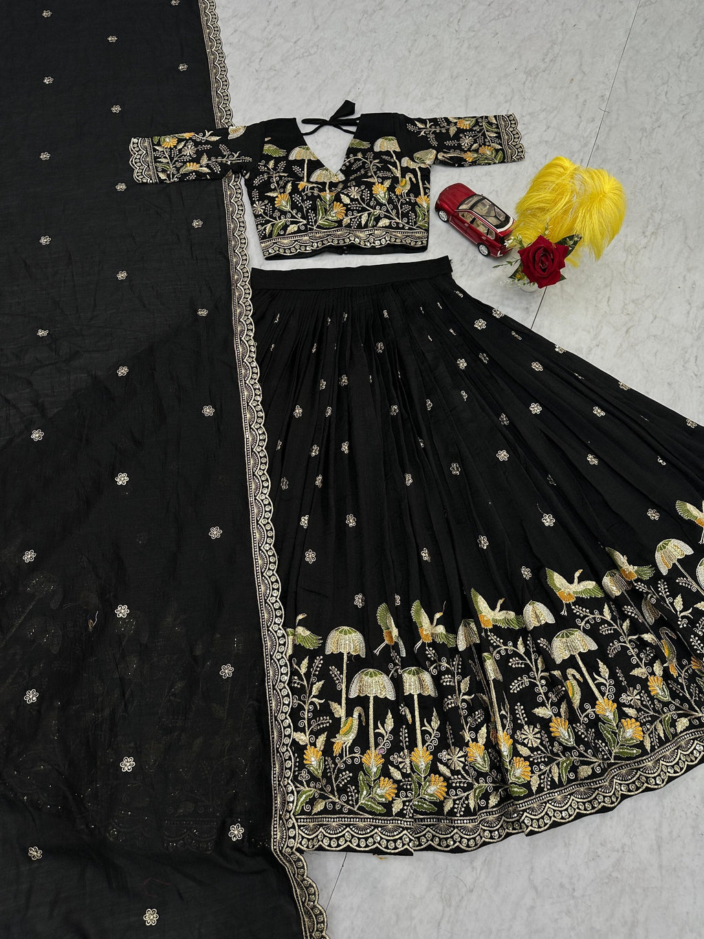 Vaidehi black vichitra silk embroidery work lehenga choli set