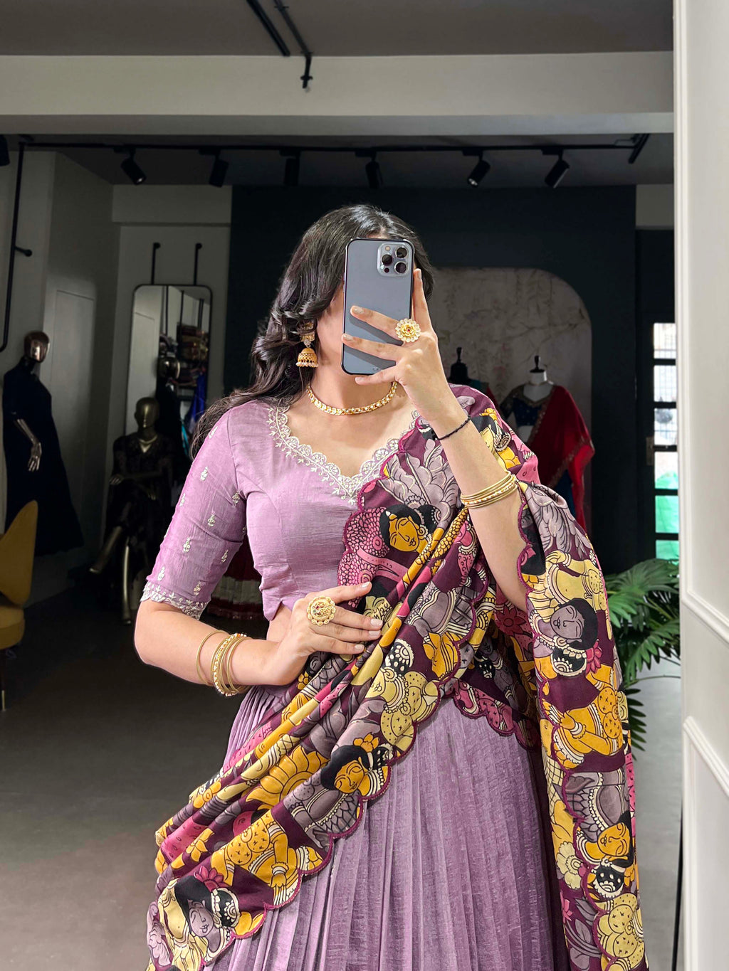 Vasa lavender Vichitra silk half saree lehenga with sequins thread embroidery