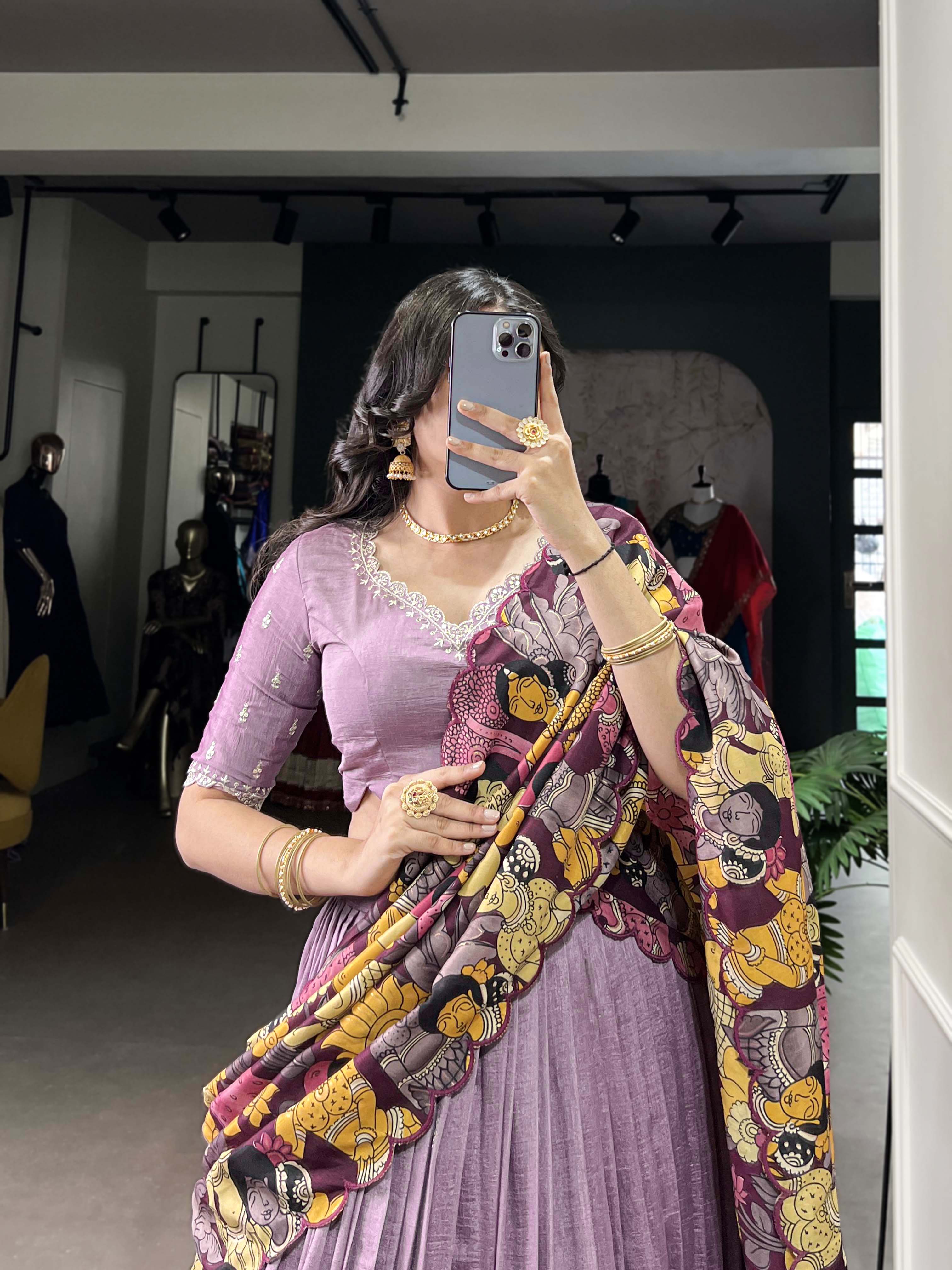 Vasa lavender Vichitra silk half saree lehenga with sequins thread embroidery