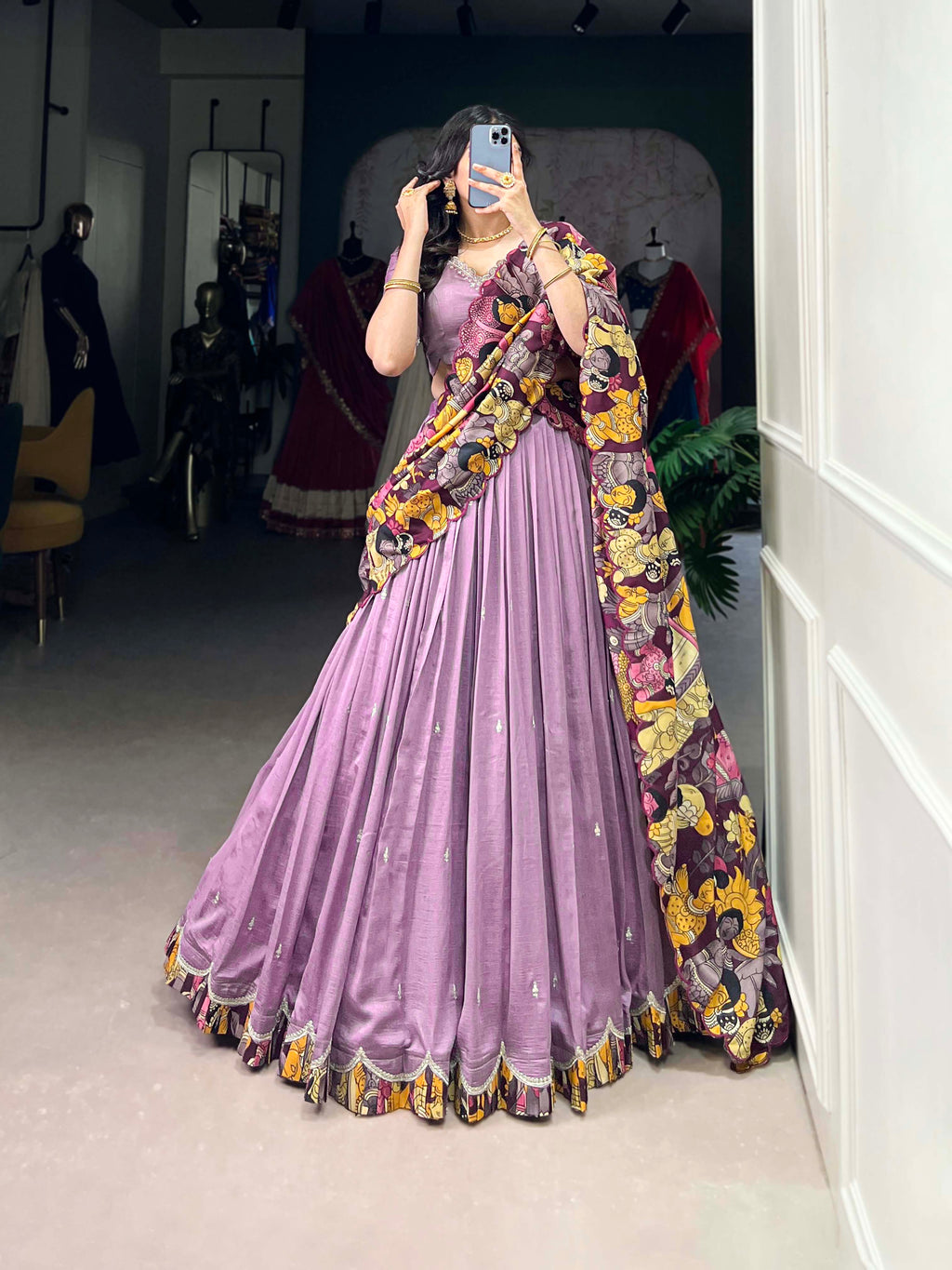 Vasa lavender Vichitra silk half saree lehenga with sequins thread embroidery