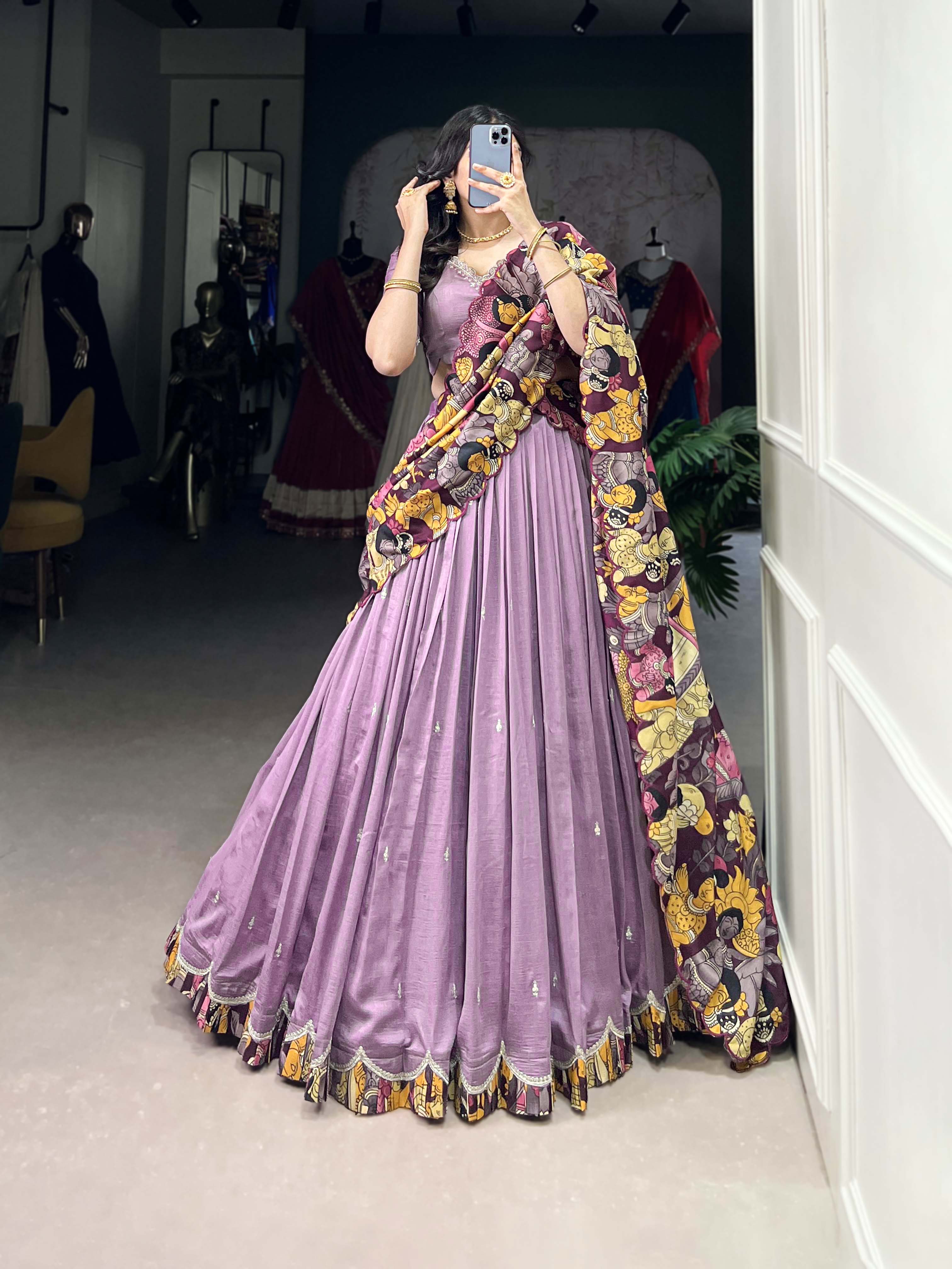 Vasa lavender Vichitra silk half saree lehenga with sequins thread embroidery