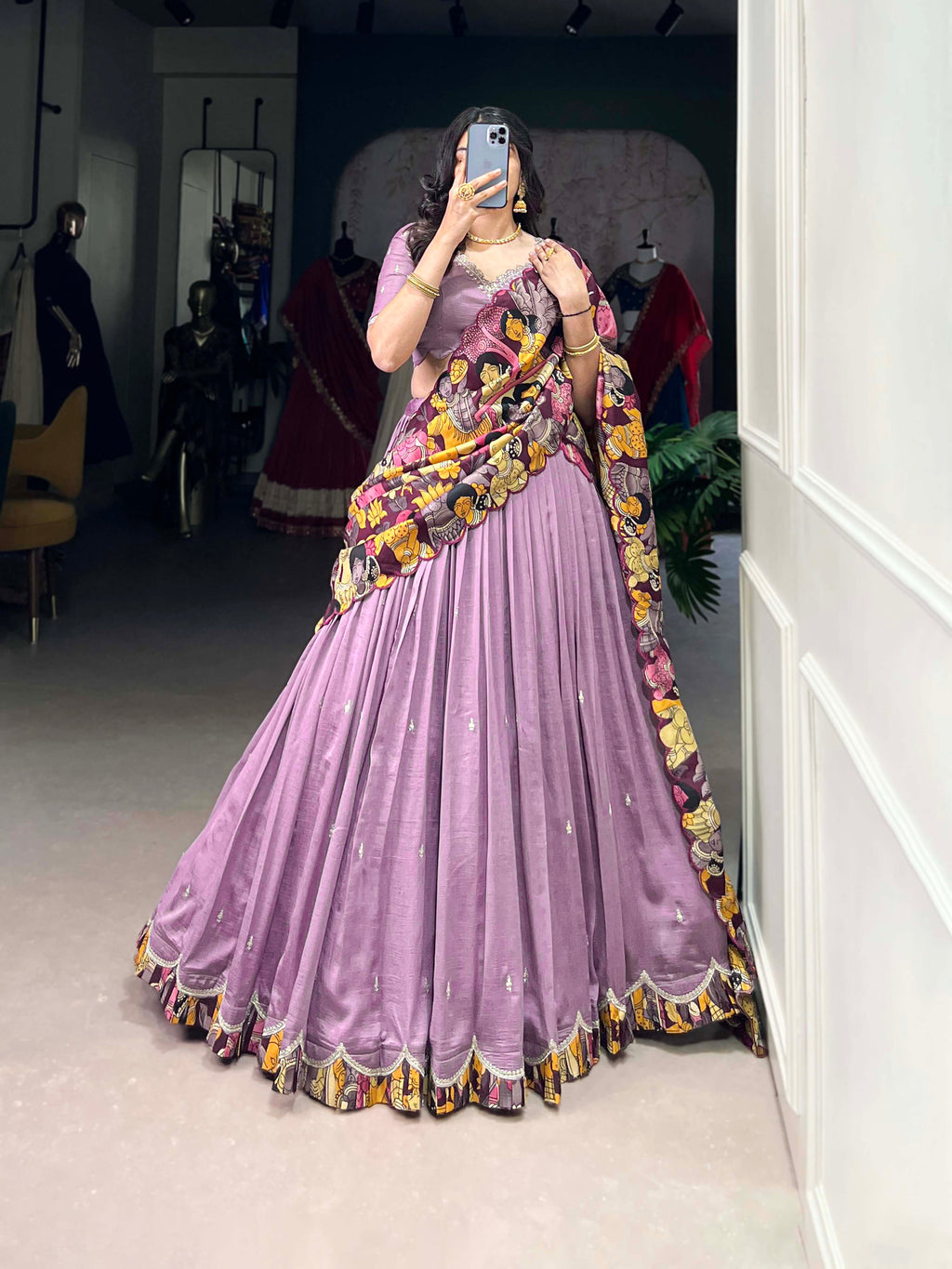 Vasa lavender Vichitra silk half saree lehenga with sequins thread embroidery