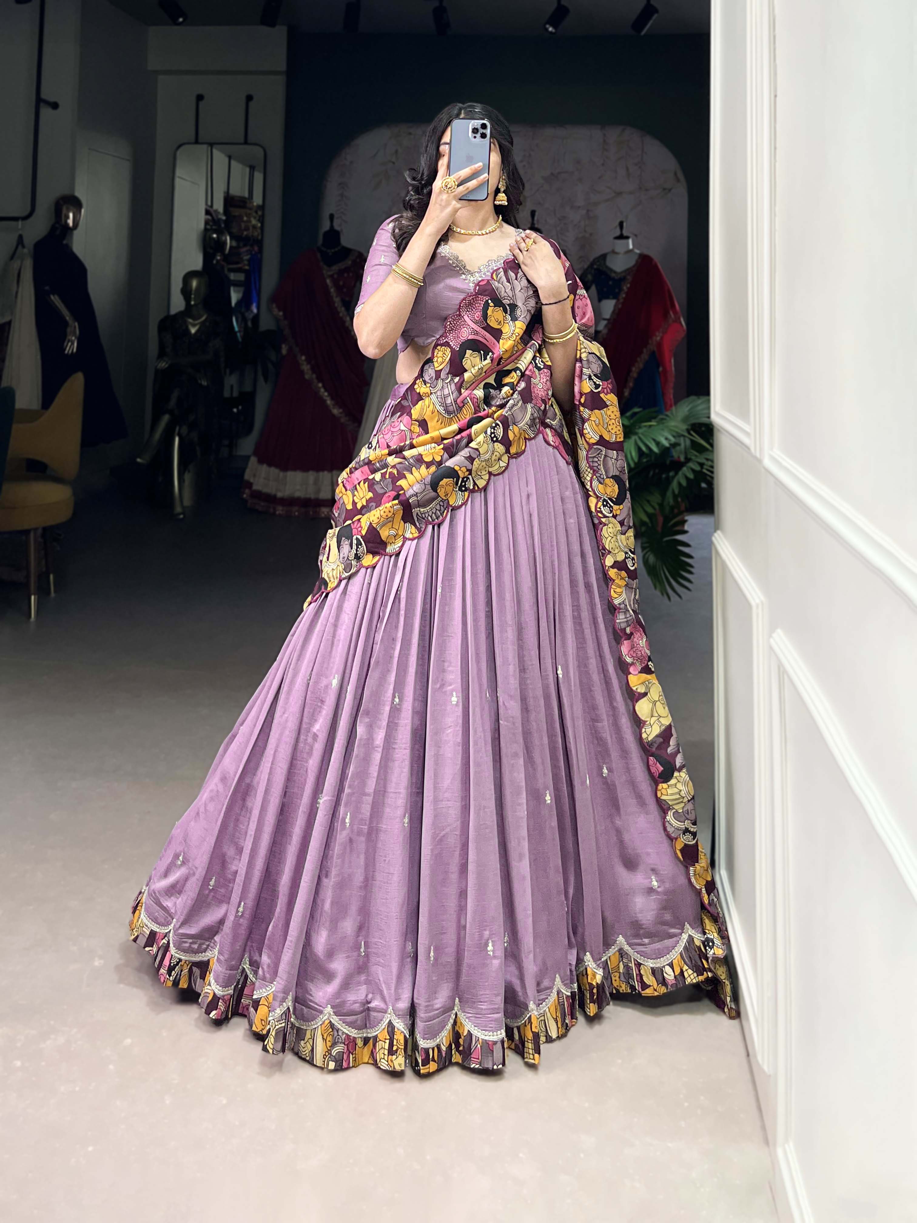 Vasa lavender Vichitra silk half saree lehenga with sequins thread embroidery