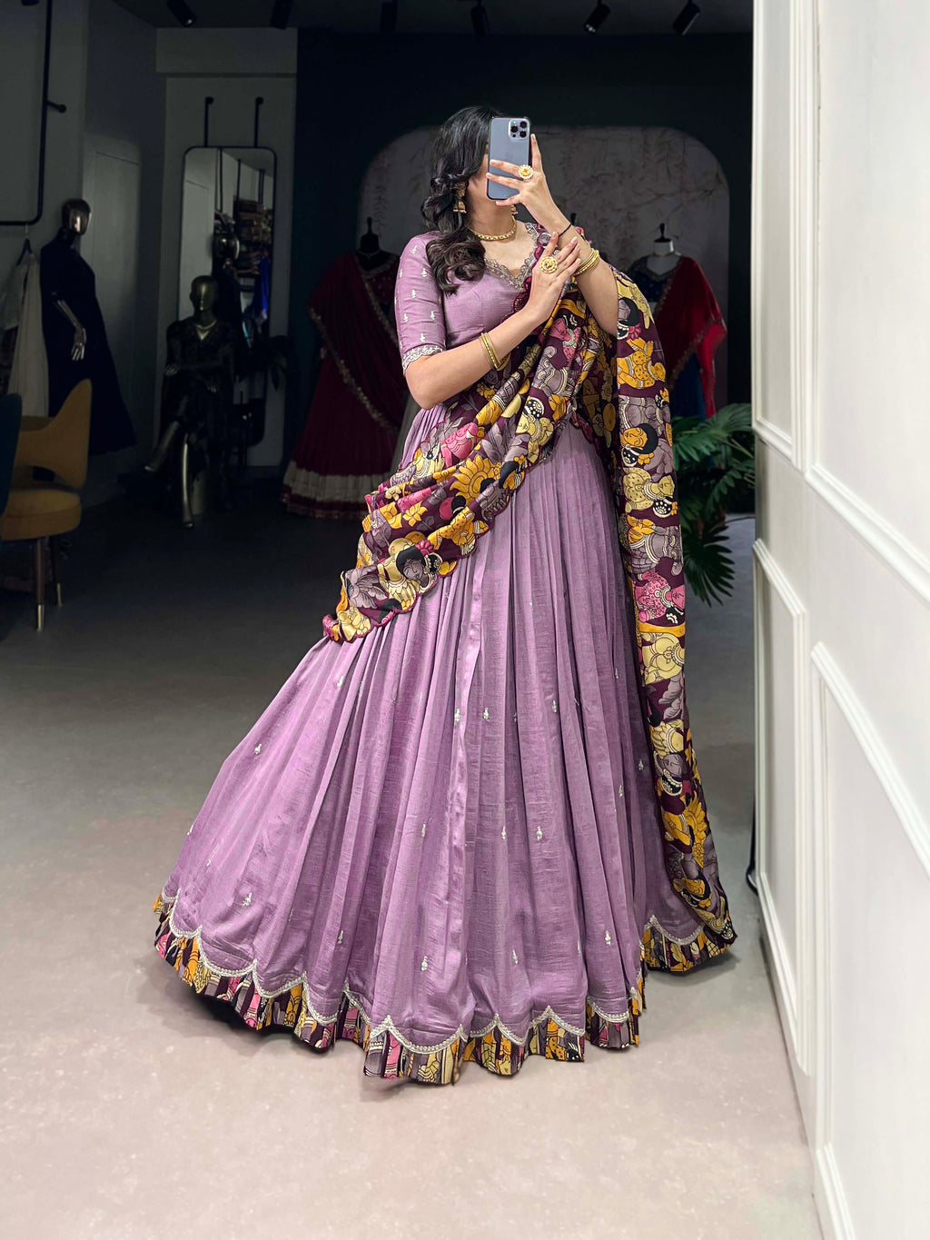 Vasa lavender Vichitra silk half saree lehenga with sequins thread embroidery