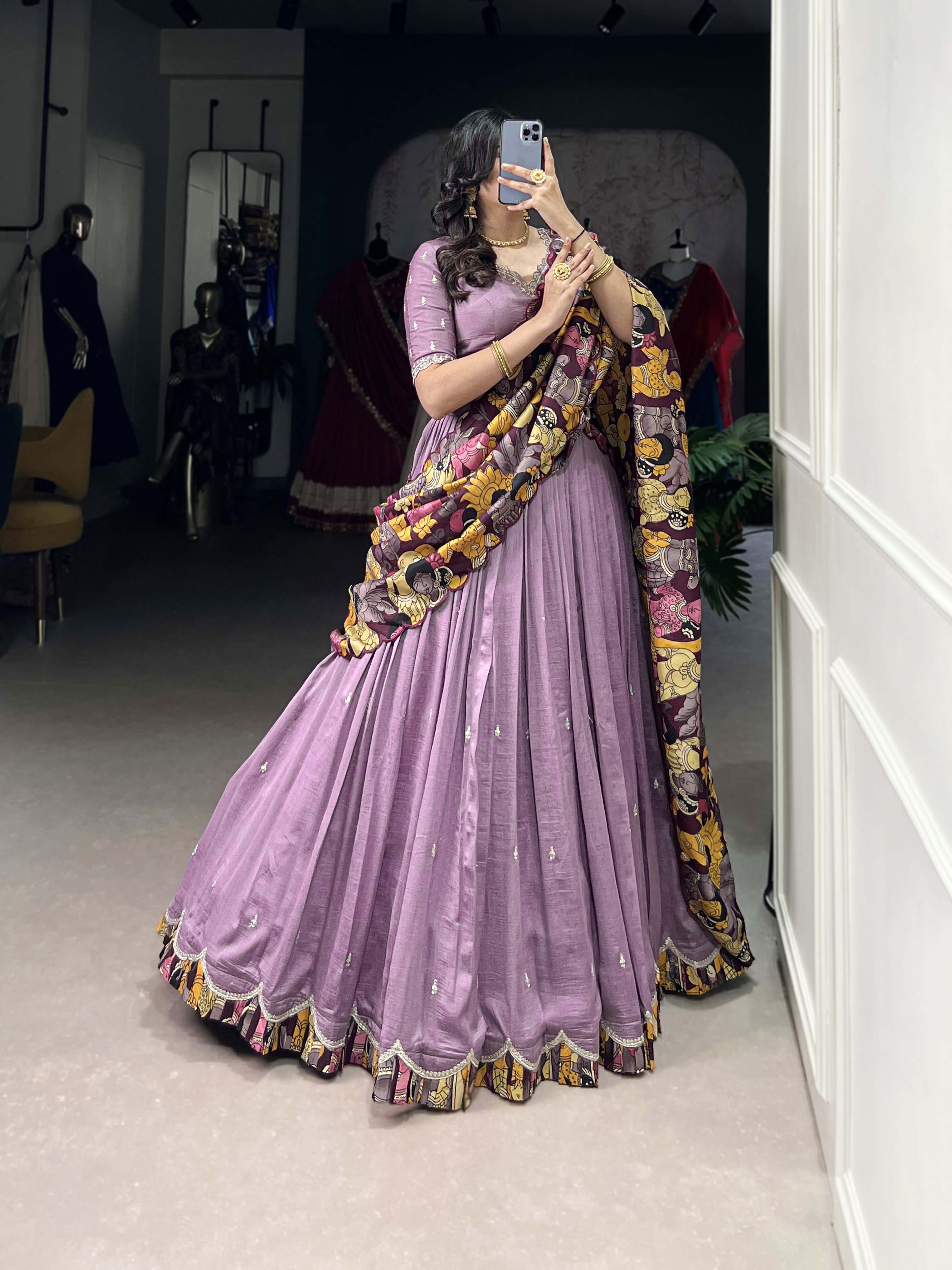 Vasa lavender Vichitra silk half saree lehenga with sequins thread embroidery
