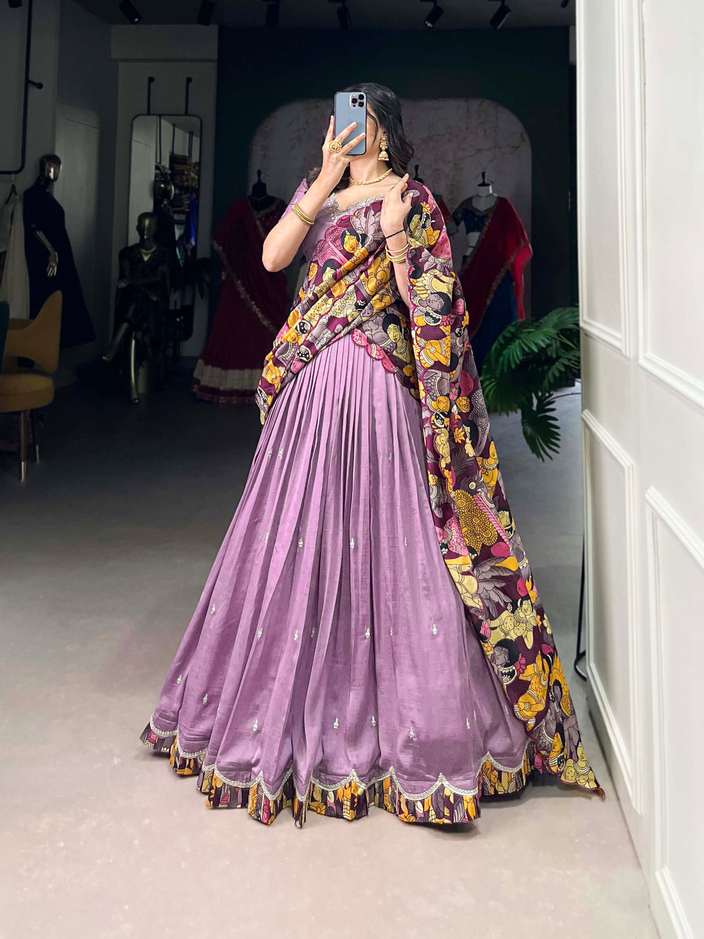 Vasa lavender Vichitra silk half saree lehenga with sequins thread embroidery