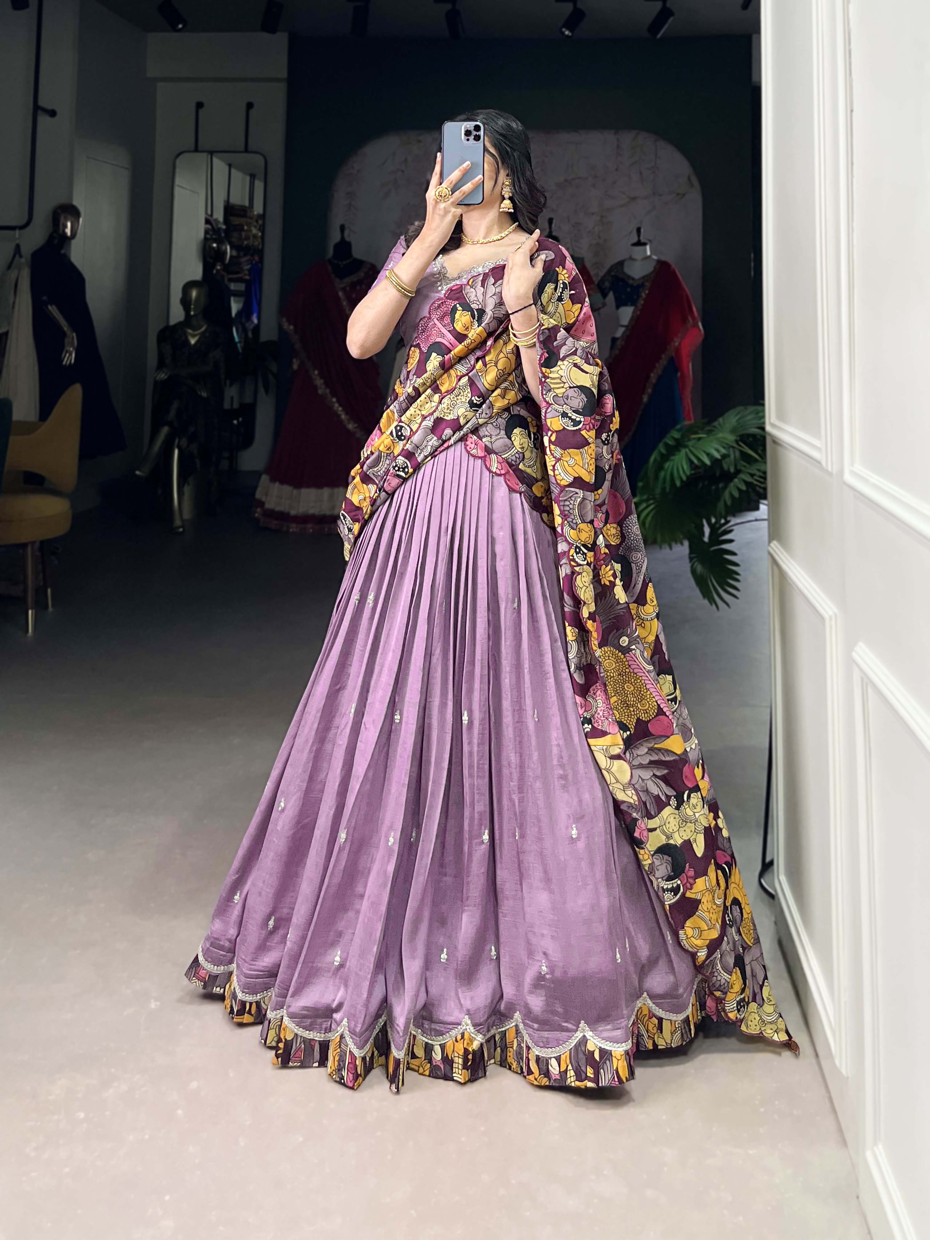 Vasa lavender Vichitra silk half saree lehenga with sequins thread embroidery