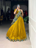 Vasa mustard yellow Vichitra silk half saree lehenga with sequins thread embroidery