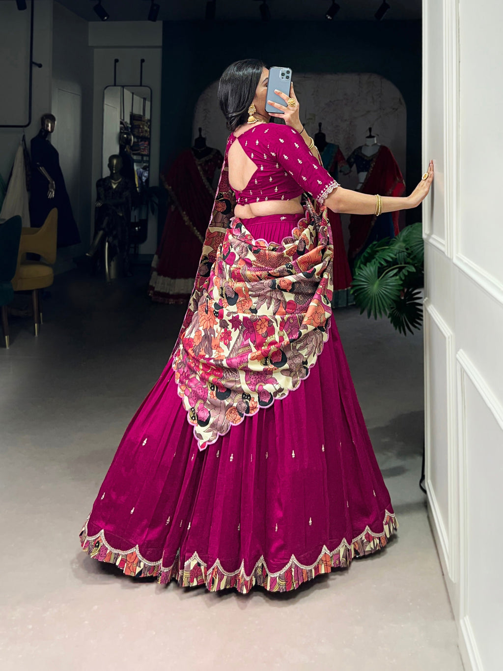 Vasa pink Vichitra silk half saree lehenga with sequins thread embroidery