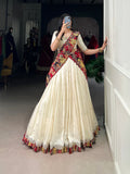 Vasa off-white Vichitra silk half saree lehenga with sequins thread embroidery