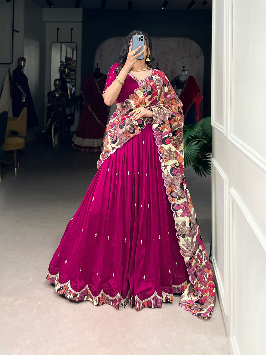Vasa pink Vichitra silk half saree lehenga with sequins thread embroidery
