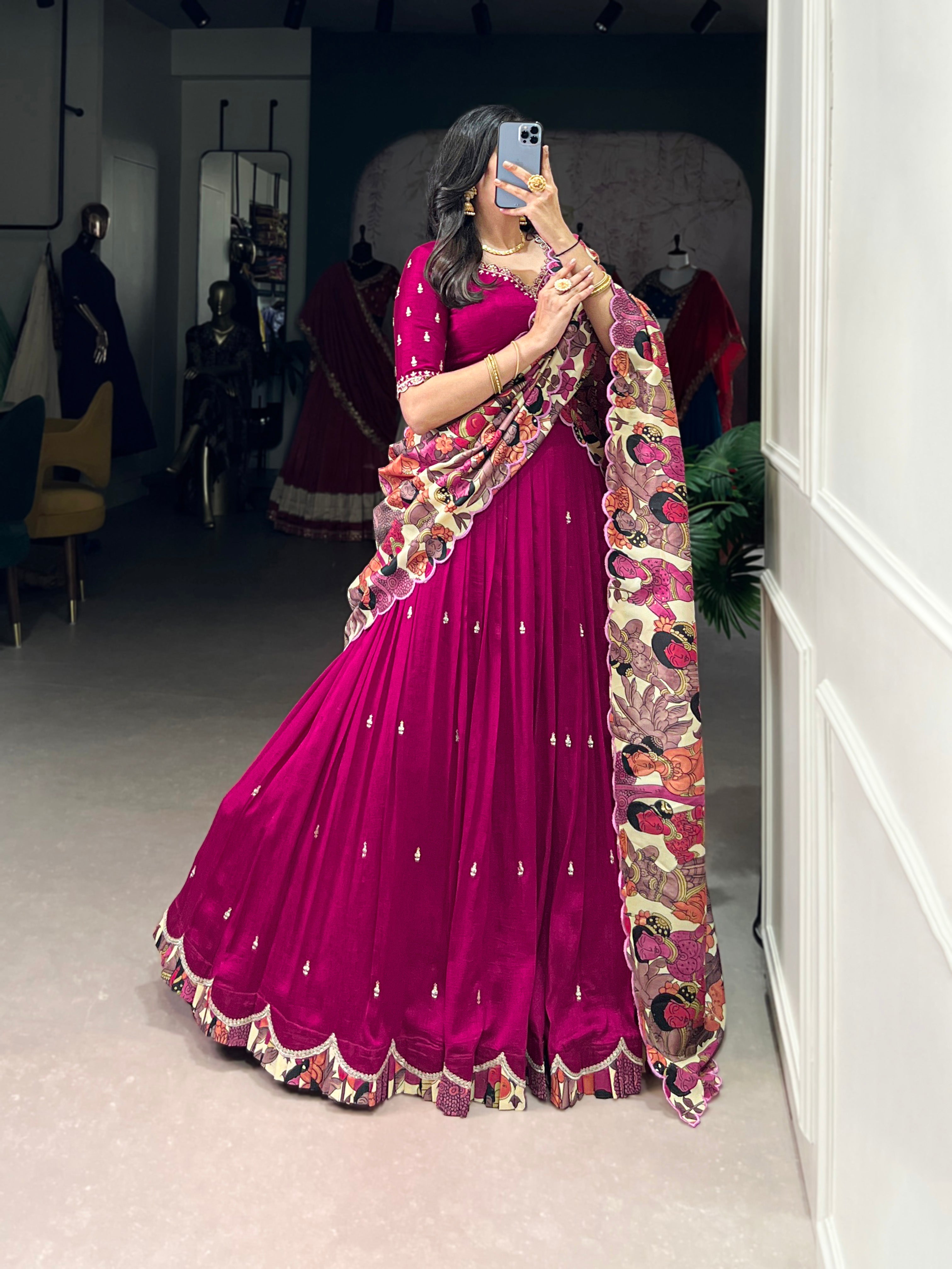 Vasa pink Vichitra silk half saree lehenga with sequins thread embroidery