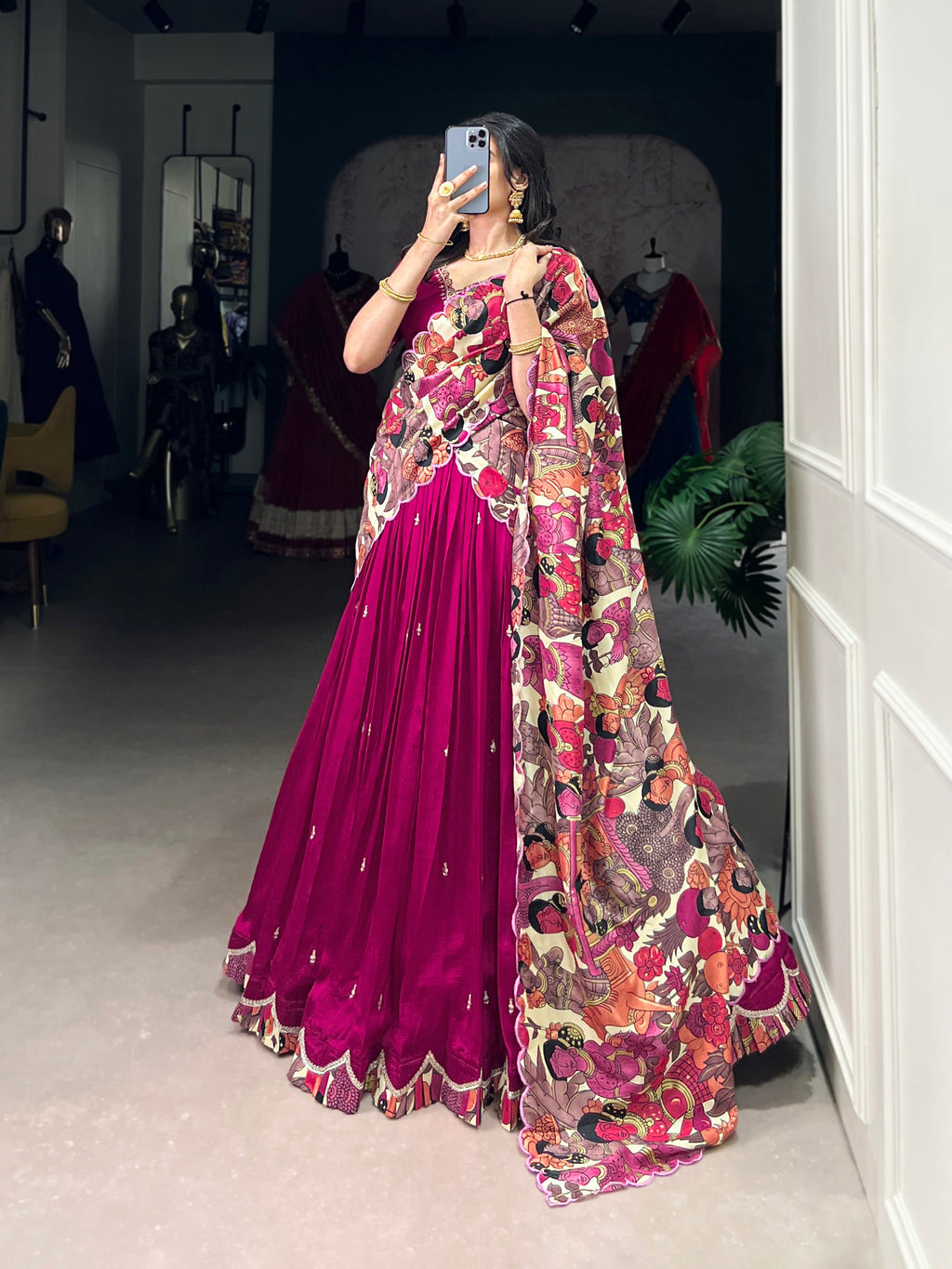 Vasa pink Vichitra silk half saree lehenga with sequins thread embroidery