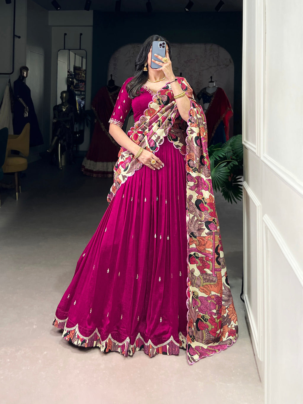 Vasa pink Vichitra silk half saree lehenga with sequins thread embroidery