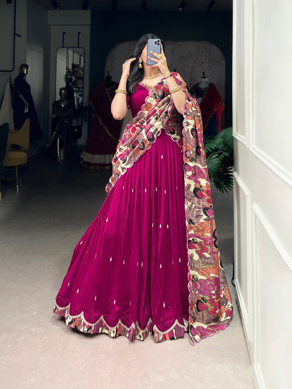 Vasa pink Vichitra silk half saree lehenga with sequins thread embroidery