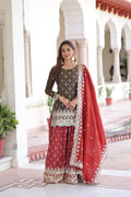 Vireka olive green Vichitra silk kurti sharara set with sequins embroidery