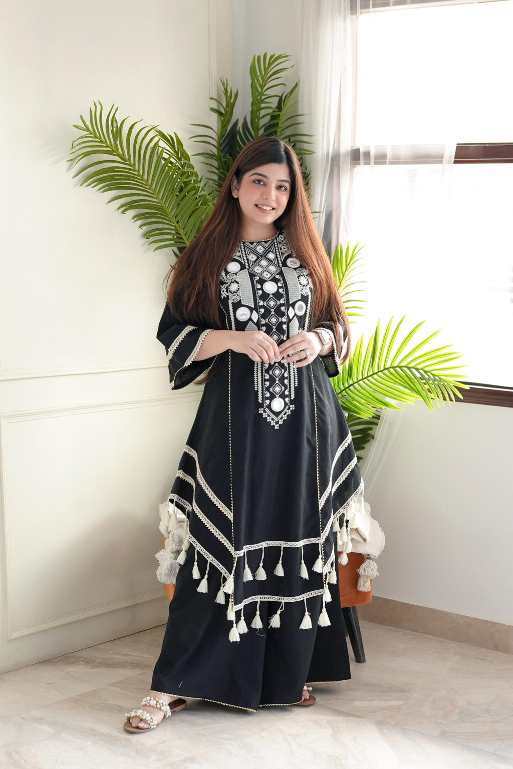 Anusha black embroidered cotton kurta set