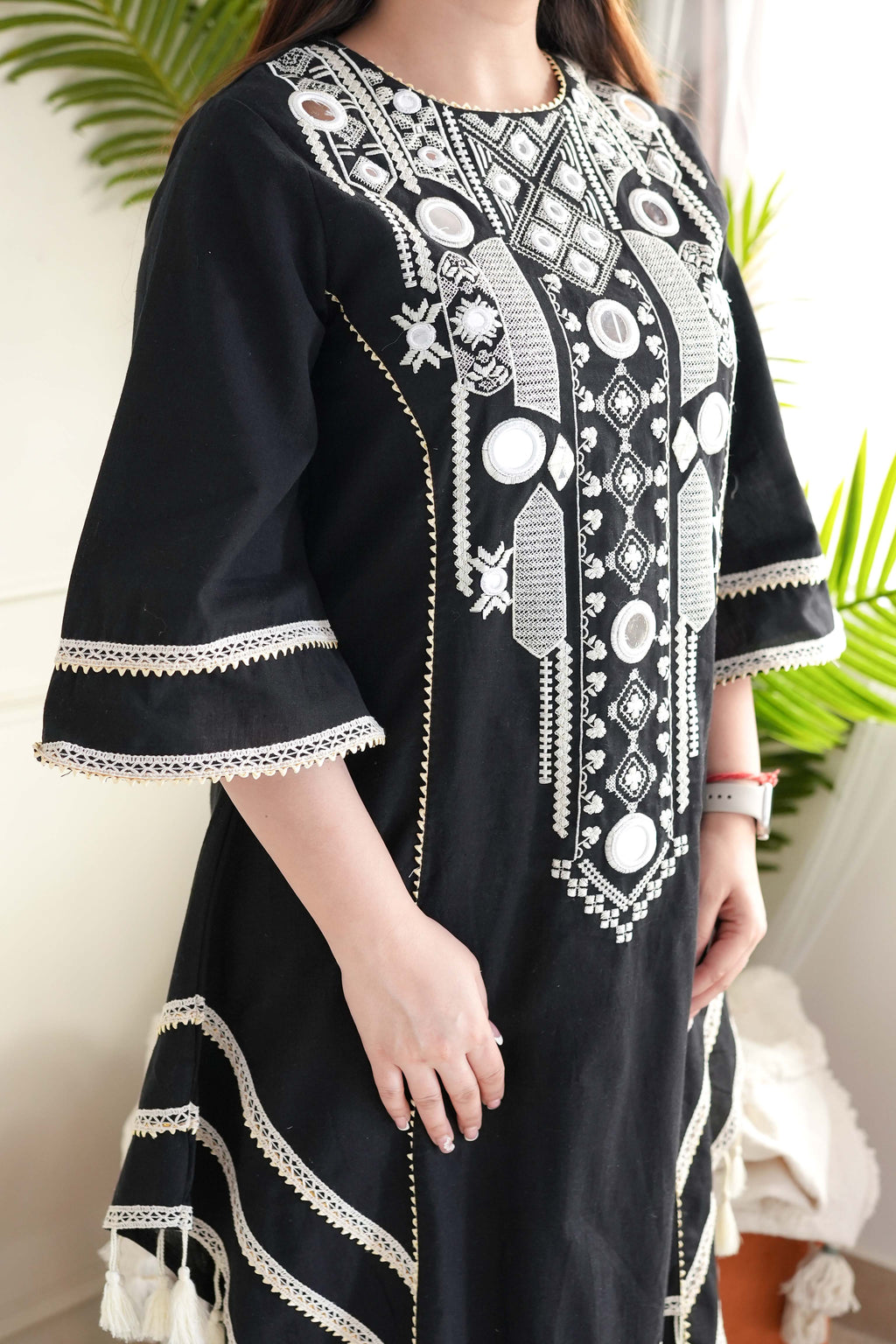 Anusha black embroidered cotton kurta set