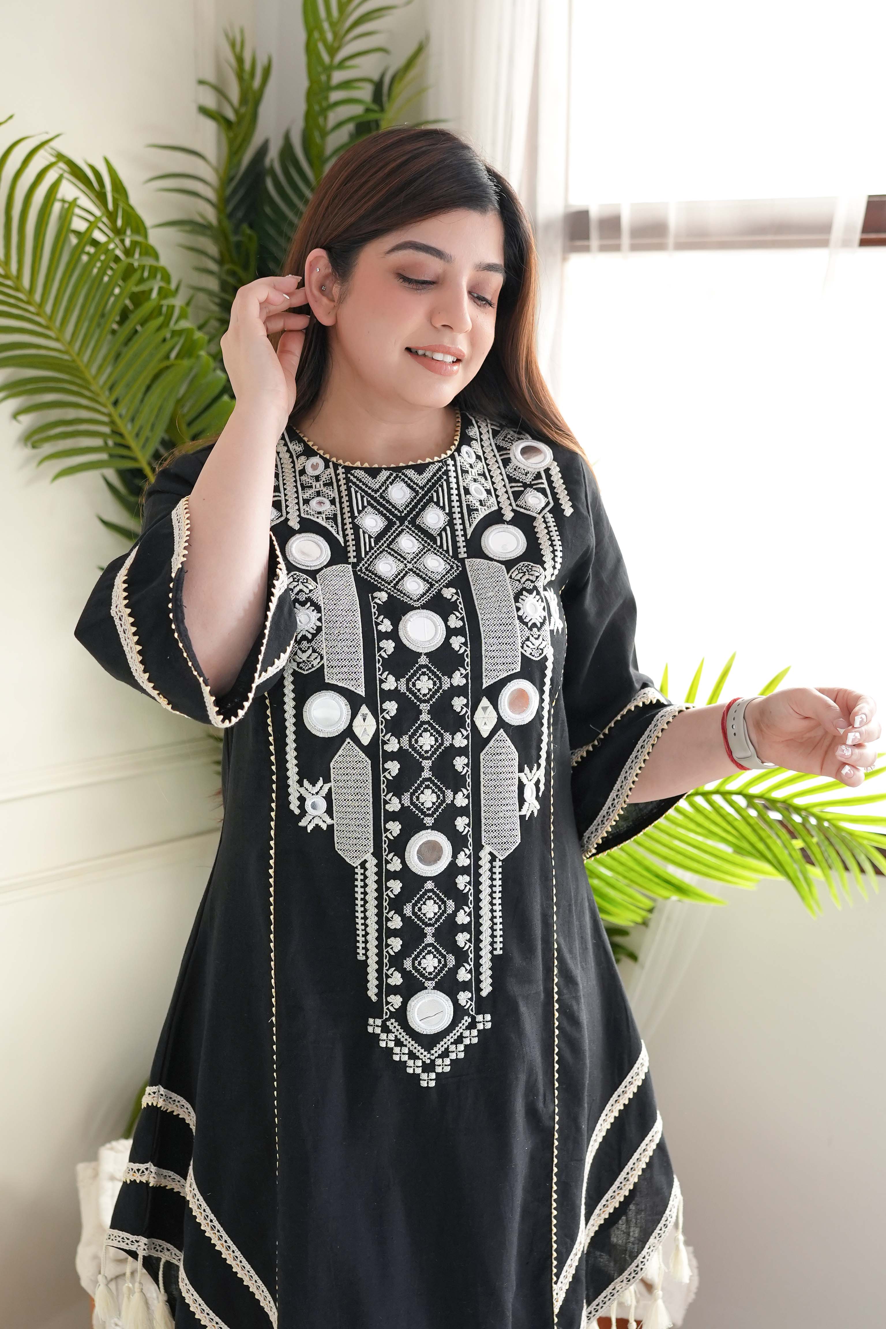 Anusha black embroidered cotton kurta set