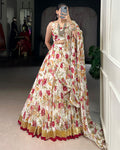 White chiffon lehenga choli with floral print and dupatta