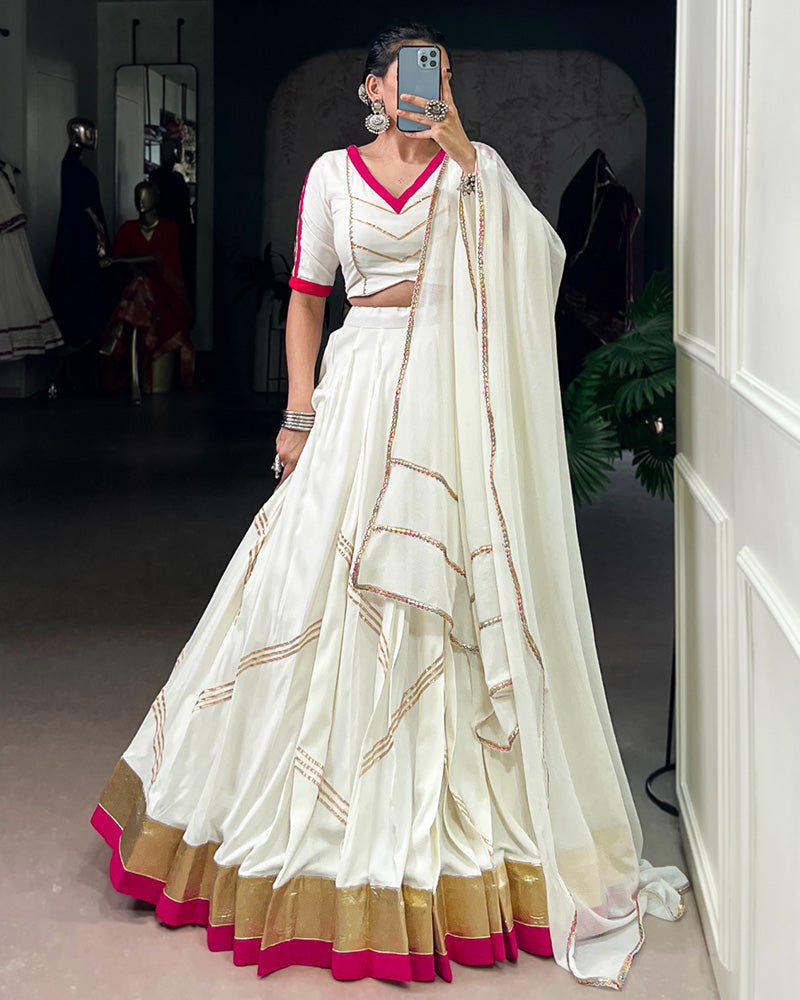 White pure rayon embossed design Gota Patti lace work lehenga choli